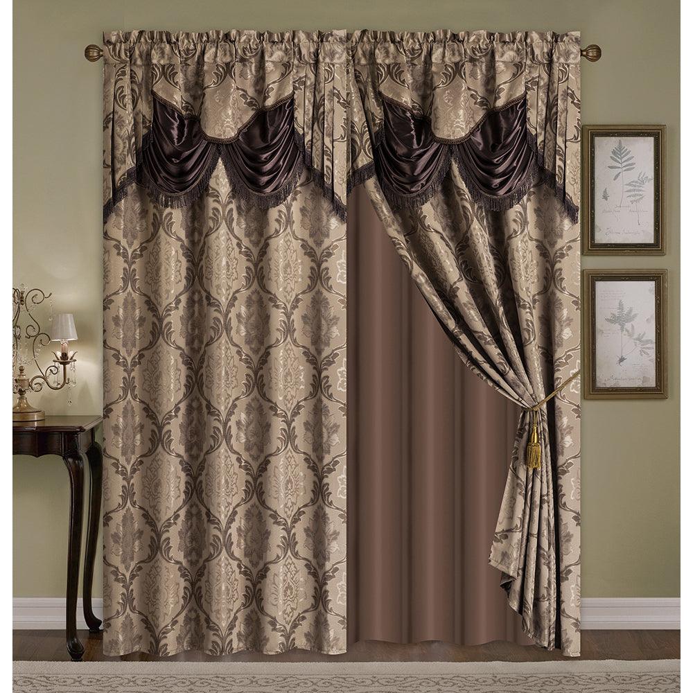 2 Pieces Amina Collection Jacquard Window Curtain With Valance and Backing - Dahdoul Online