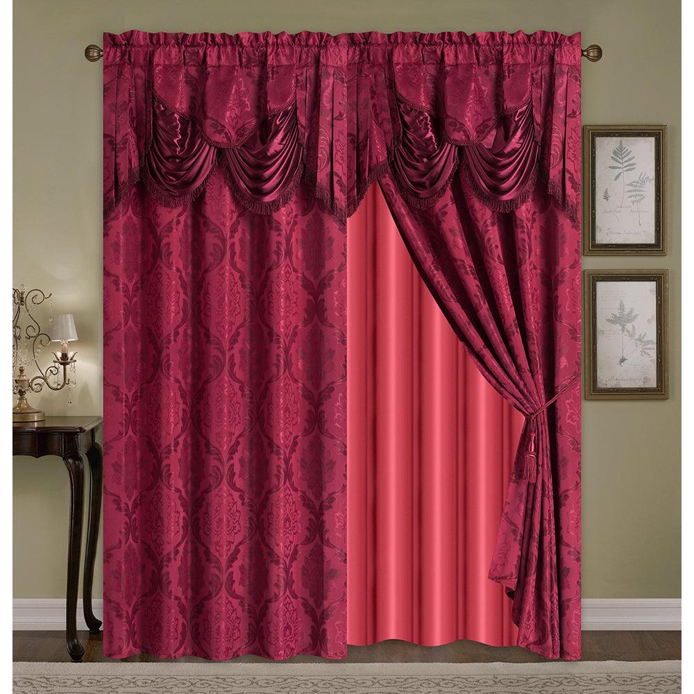 2 Pieces Amina Collection Jacquard Window Curtain With Valance and Backing - Dahdoul Online