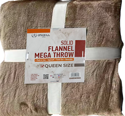 Flannel Mega Throw Queen Size Blanket in Assorted Solid Colors, Soft Warm Lightweight Throw Blanket