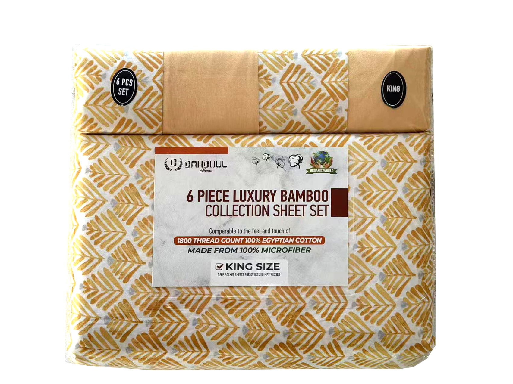 Luxury Bamboo Collection 6 Piece Sheet Set with Printed Design, 1800 Series Wrinkle-Free Microfiber Bedding Set