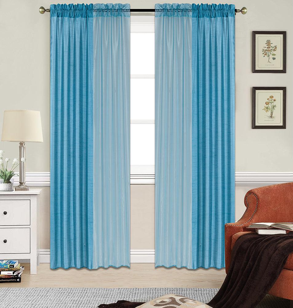 4 Piece Faux Silk & Voile Window Curtain - Dahdoul Online