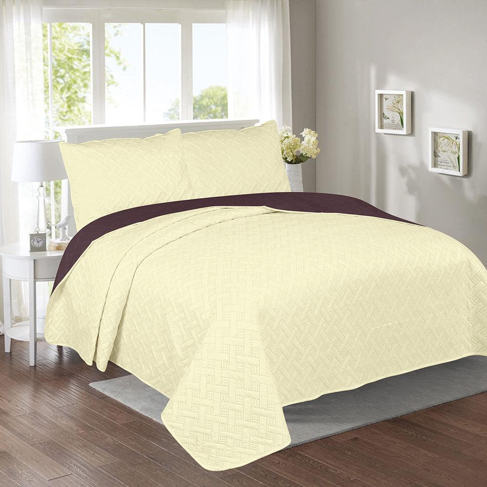 3 Piece Beige/Chocolate Oversized Reversible Bedspread Set - Dahdoul Online