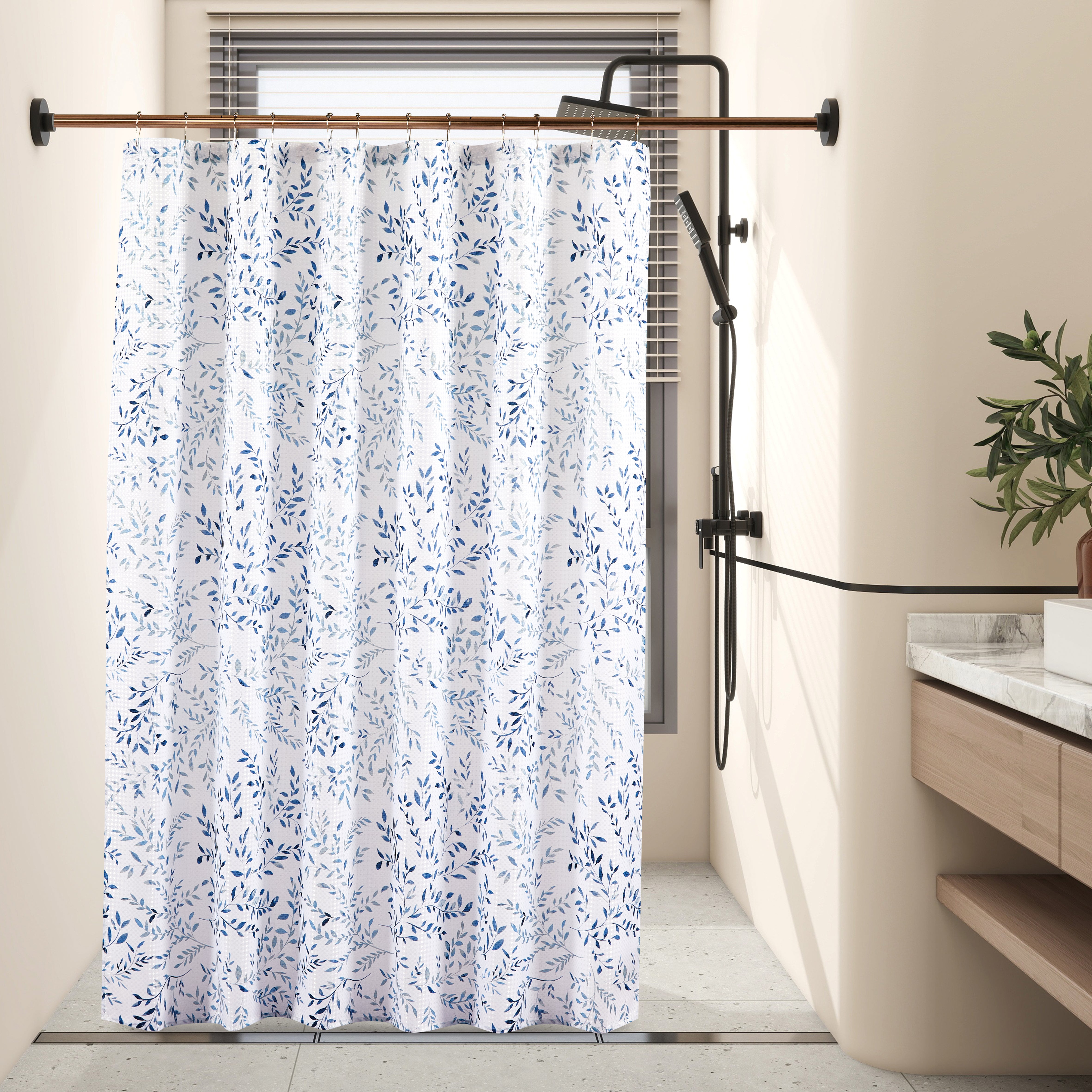 14 Pieces "Foliage Living" Waffle Jacquard Shower Curtain