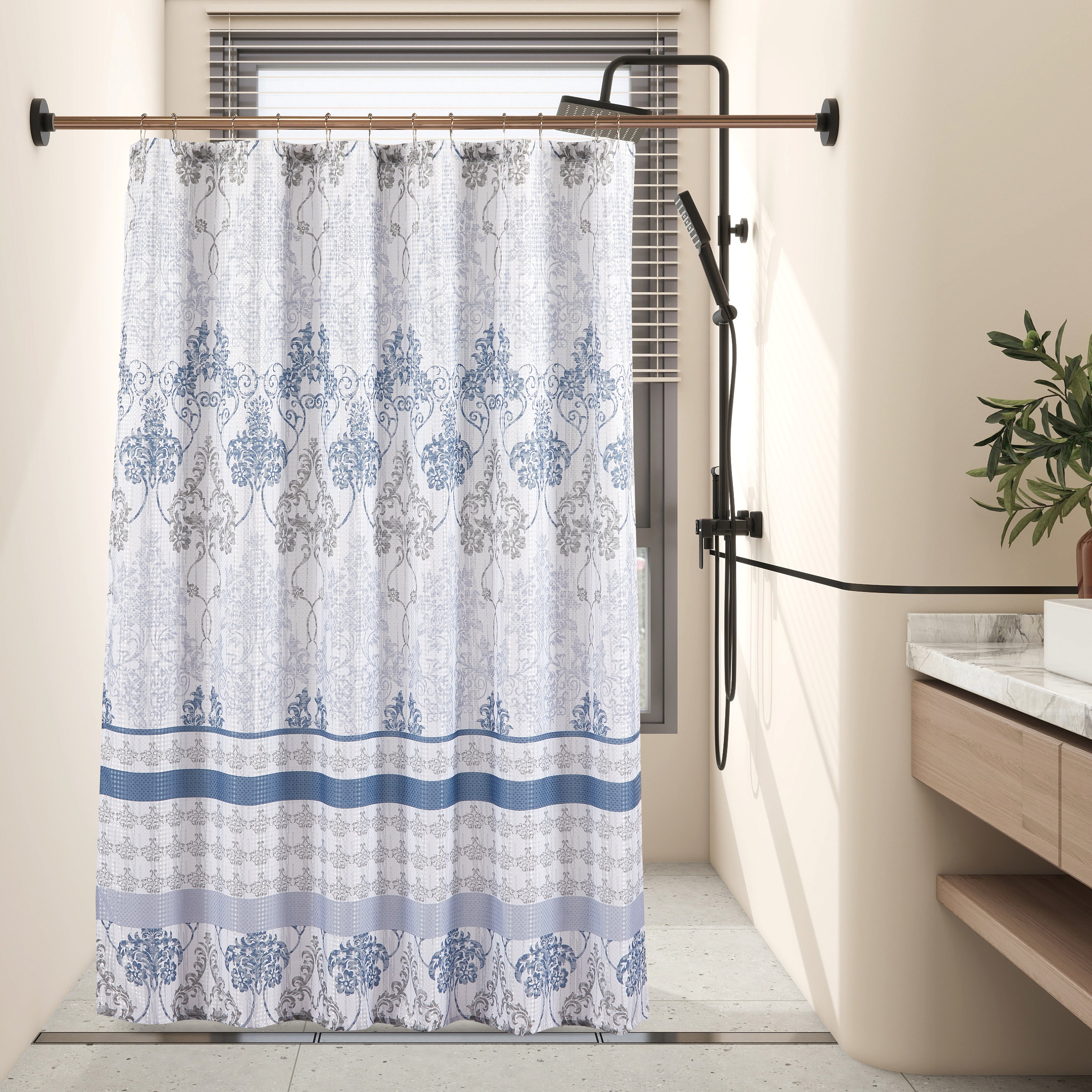 14pc "Scroll" Waffle Jacquard Shower Curtain