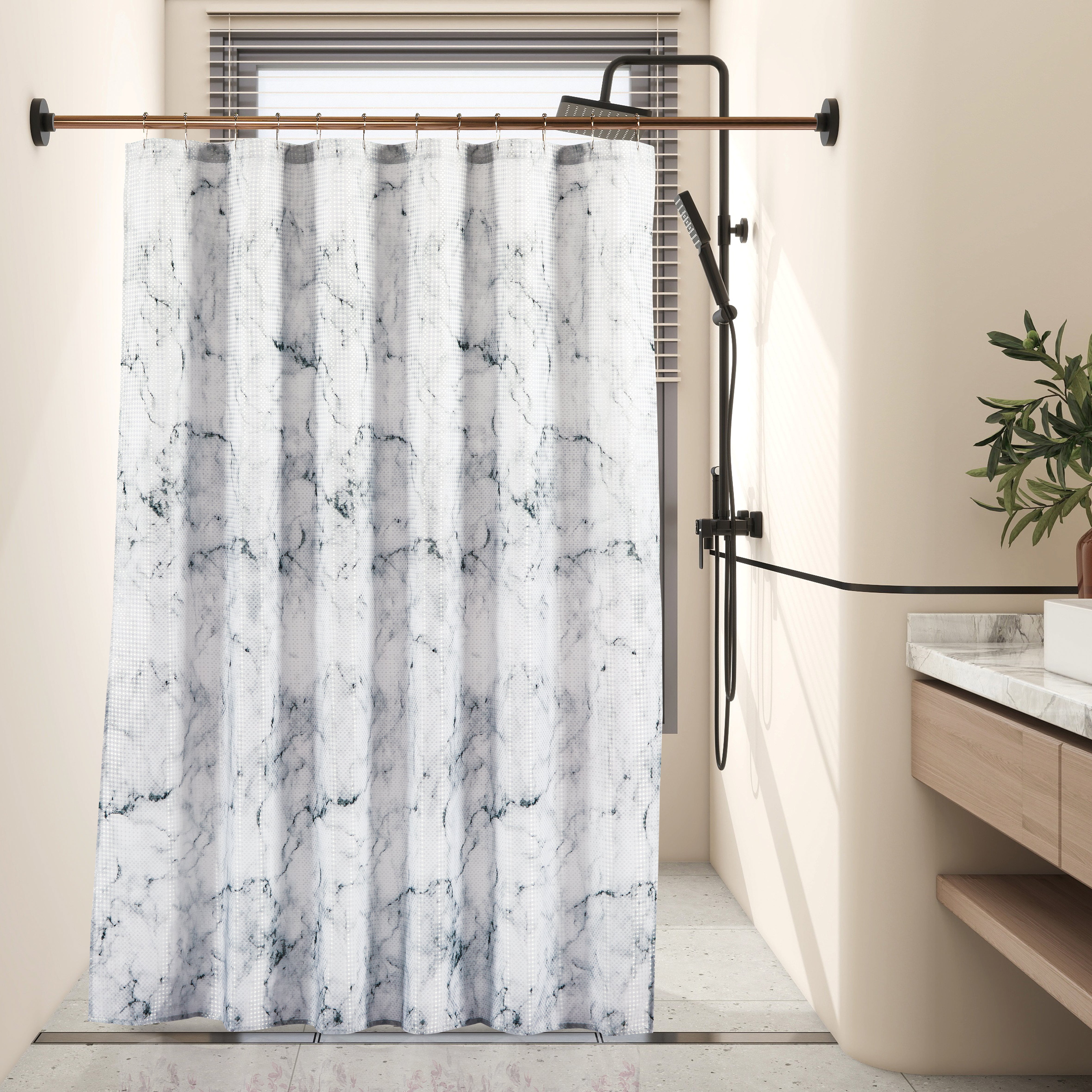 14 Pieces "Marble" Waffle Jacquard Shower Curtain