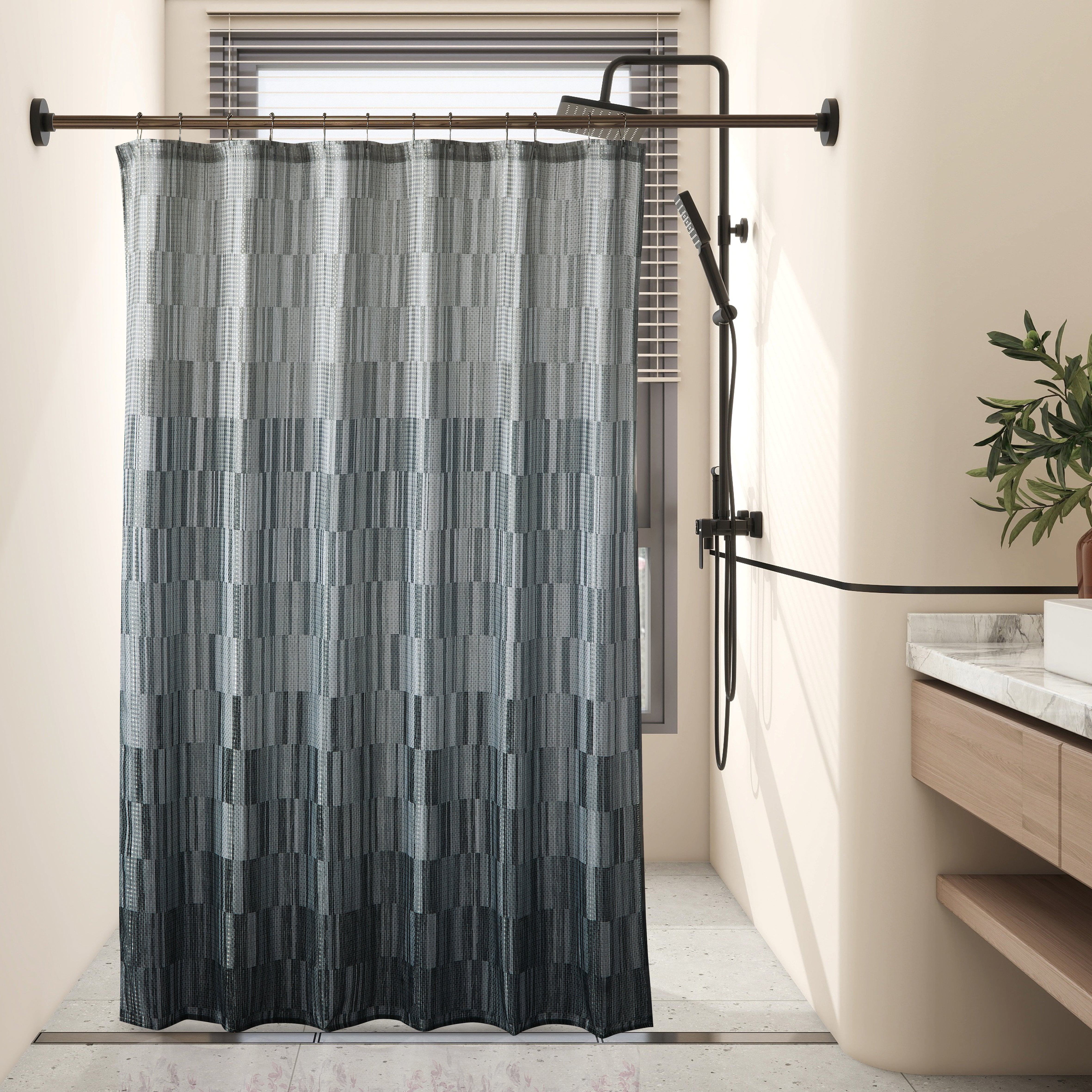 14 Pieces "Dionne" Waffle Jacquard Shower Curtain