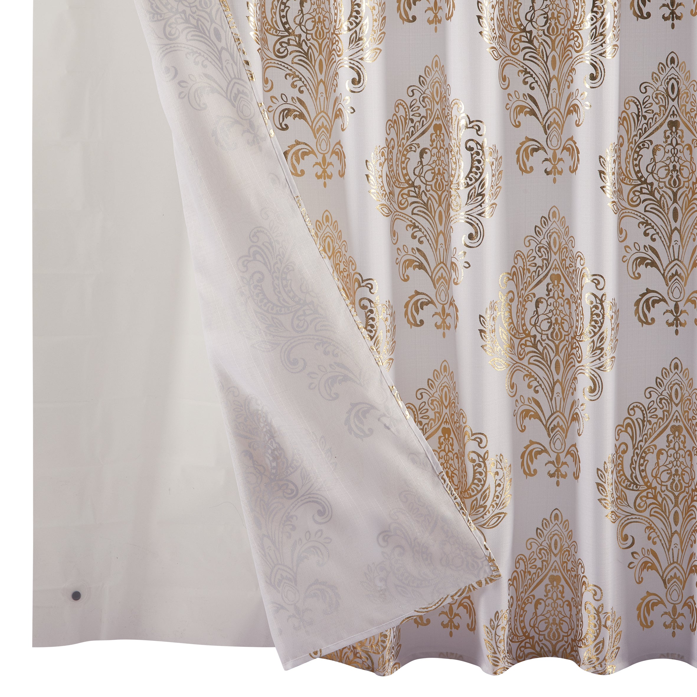 14 Piece "Metallic 0034-Gold Foil" Roaring Metallic Shower Curtain