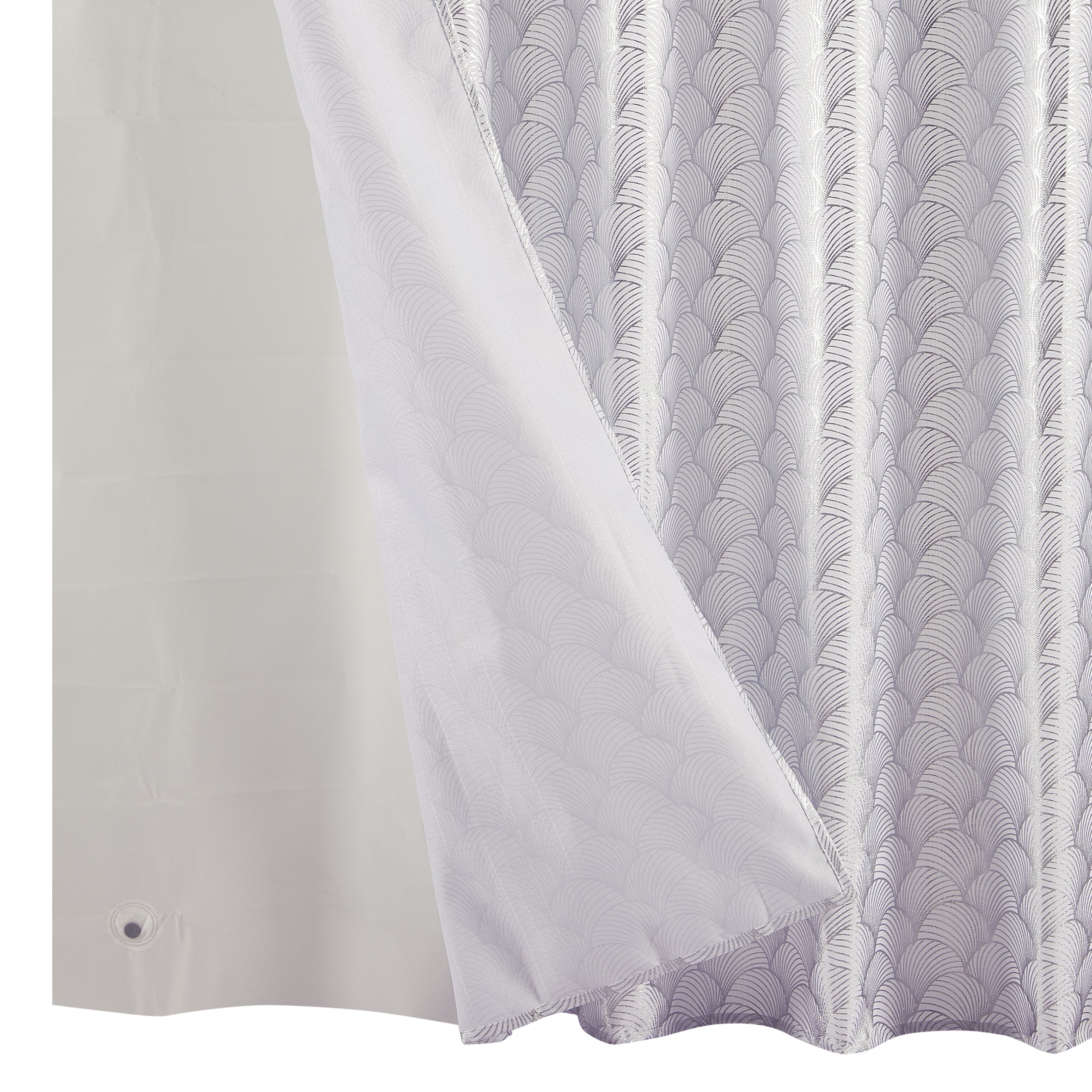 14 Piece "Kinsley- Silver Foil" Roaring Metallic Shower Curtain