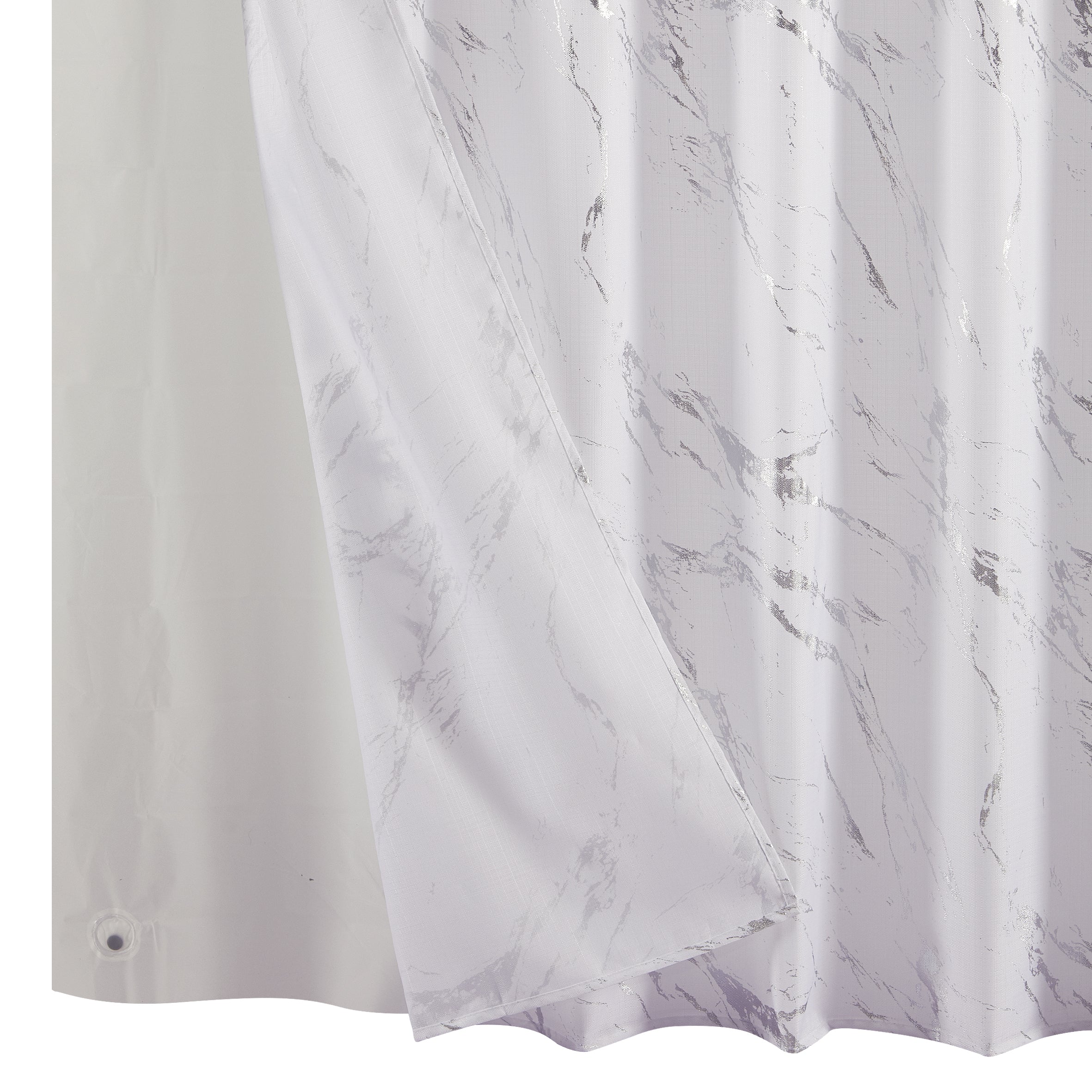 14 Piece "Marble Shine-Silver Foil" Roaring Metallic Shower Curtain