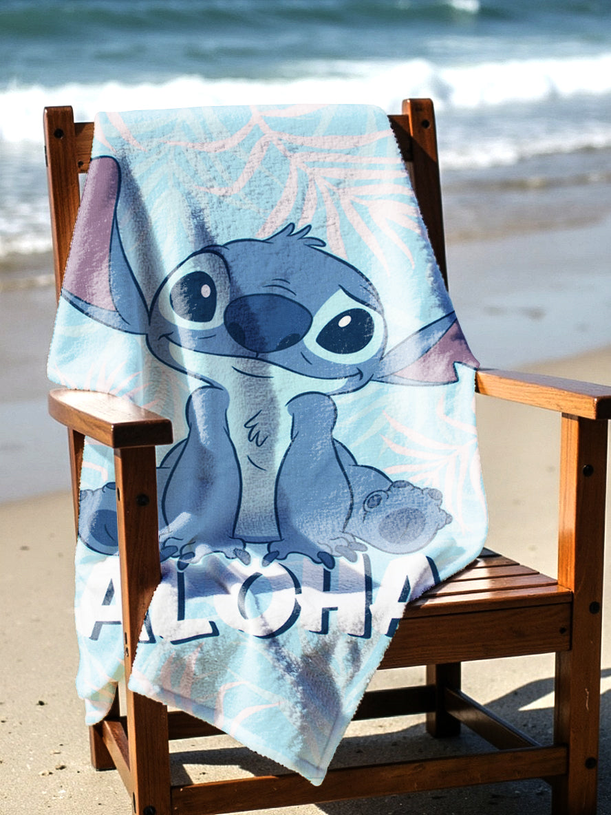 BEACH TOWEL 27"x54"- “Aloha” Lilo&Stitch (SOLID PACKING 24 TOWELS PER CASE)