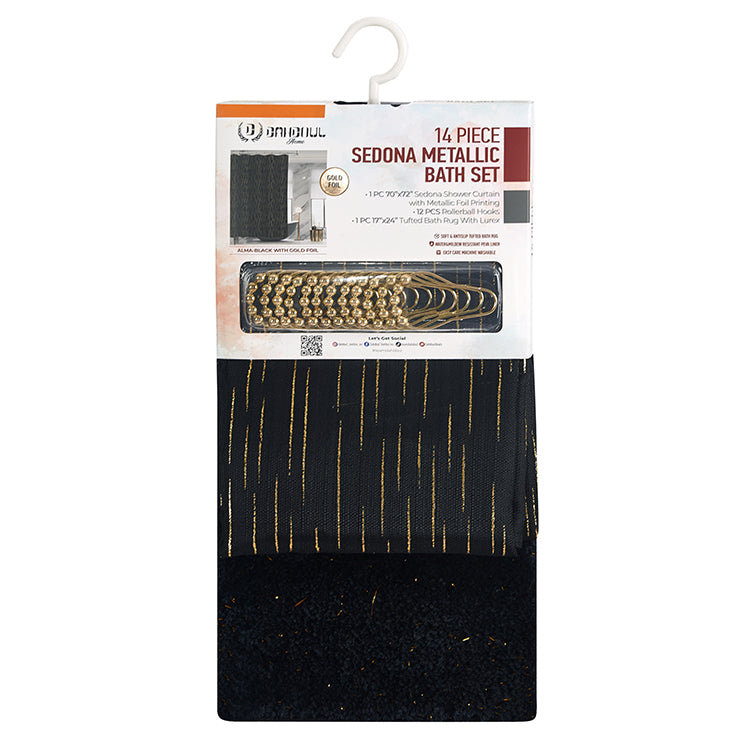 14 Piece Sedona Metallic Bath Set - Alma-Black with Gold Foil