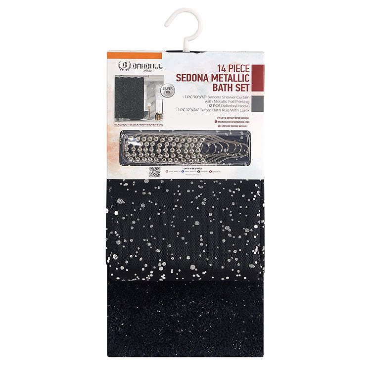 14 Piece Sedona Metallic Bath Set - Blackout-Black with Silver Foil