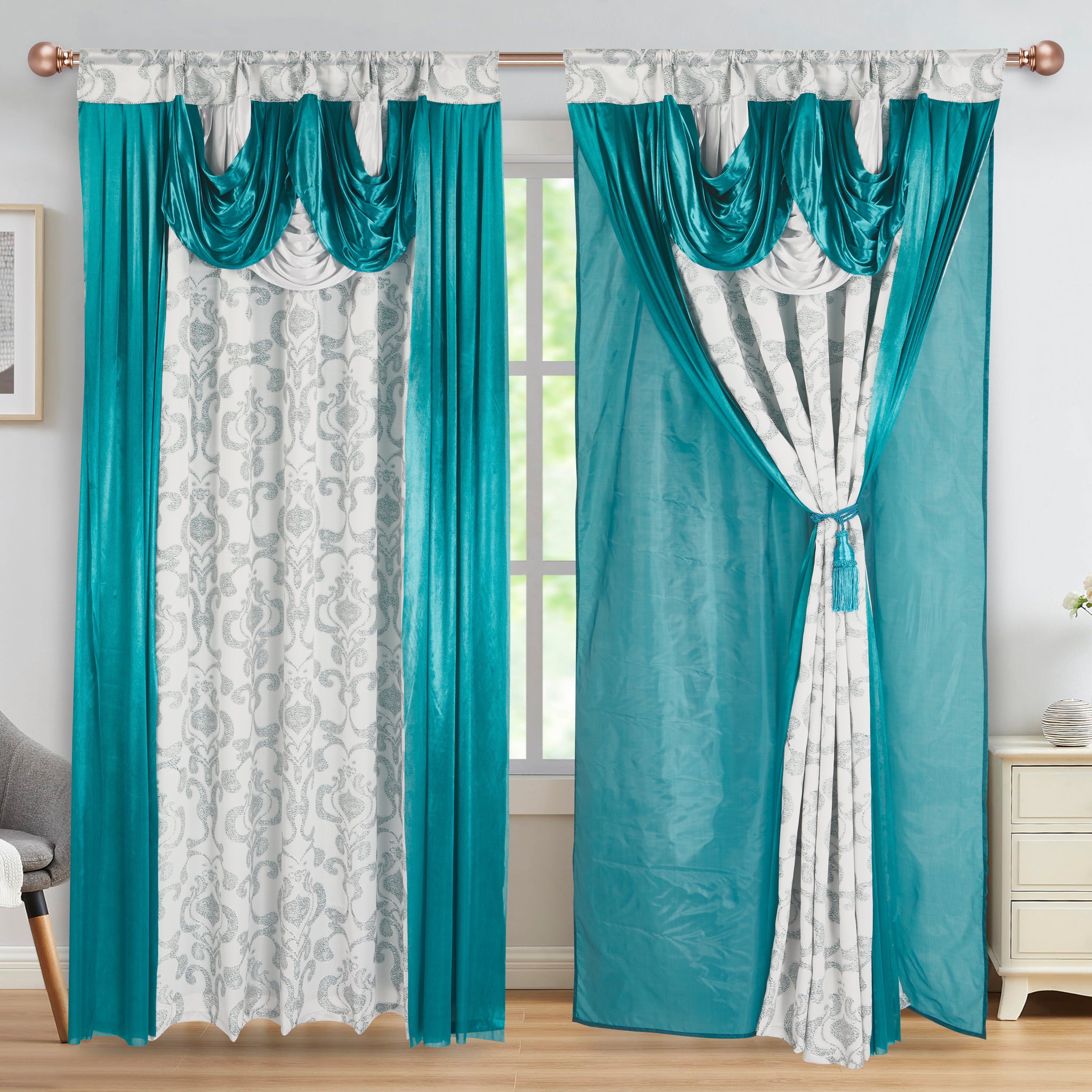 2 Pieces Amina Collection Jacquard Window Curtain With Valance and Backing (1755-2)