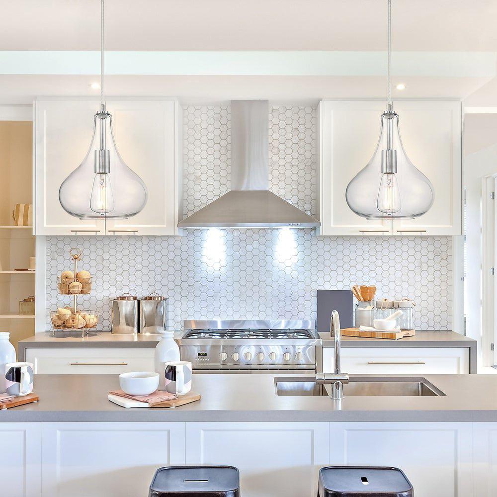 Vanity Art Modern Elegant Chrome 1 Light Glass Pendant Ceiling Light Fixture Chandelier Light For Kitchen Dining Room - Dahdoul Online
