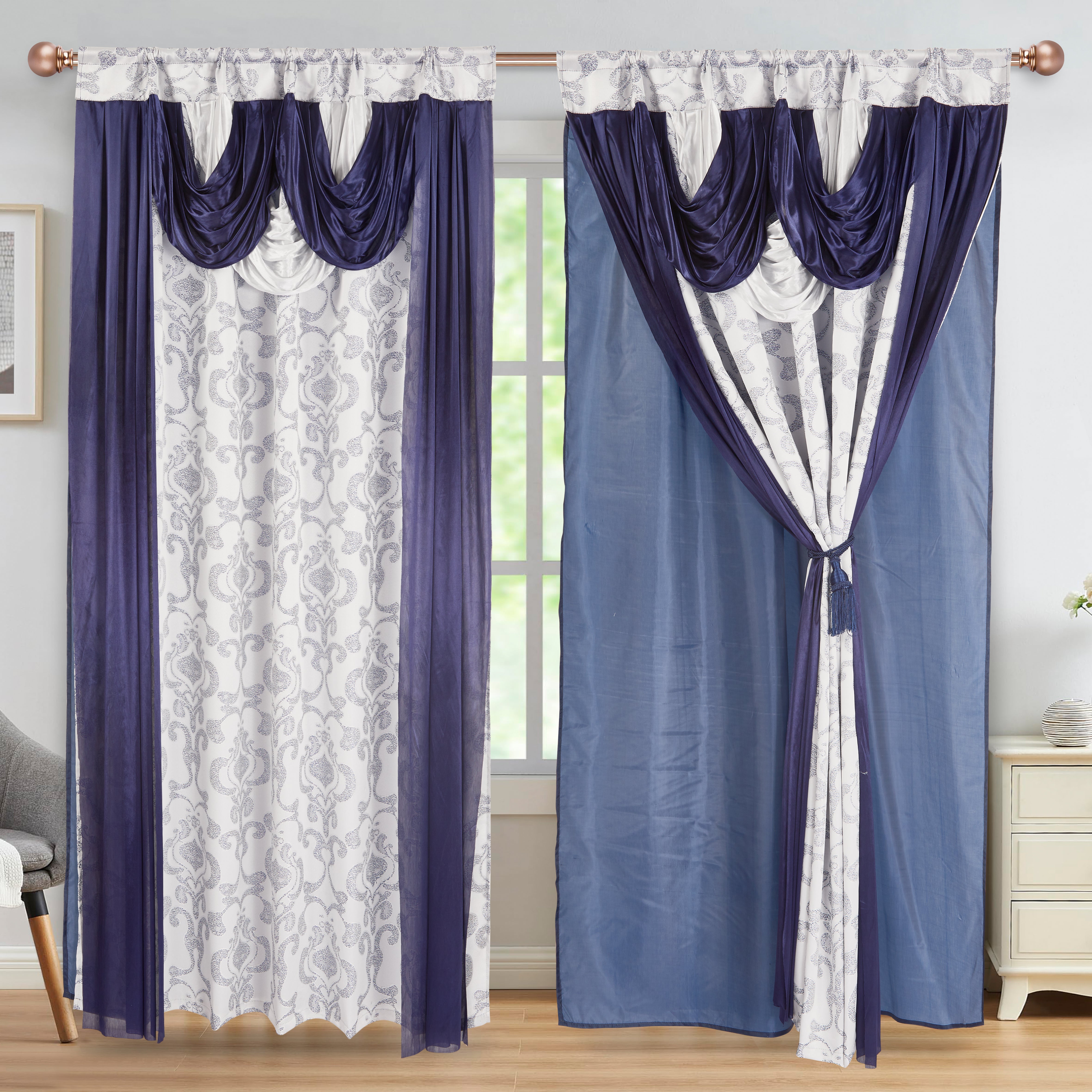 2 Pieces Amina Collection Jacquard Window Curtain With Valance and Backing (1755-2)