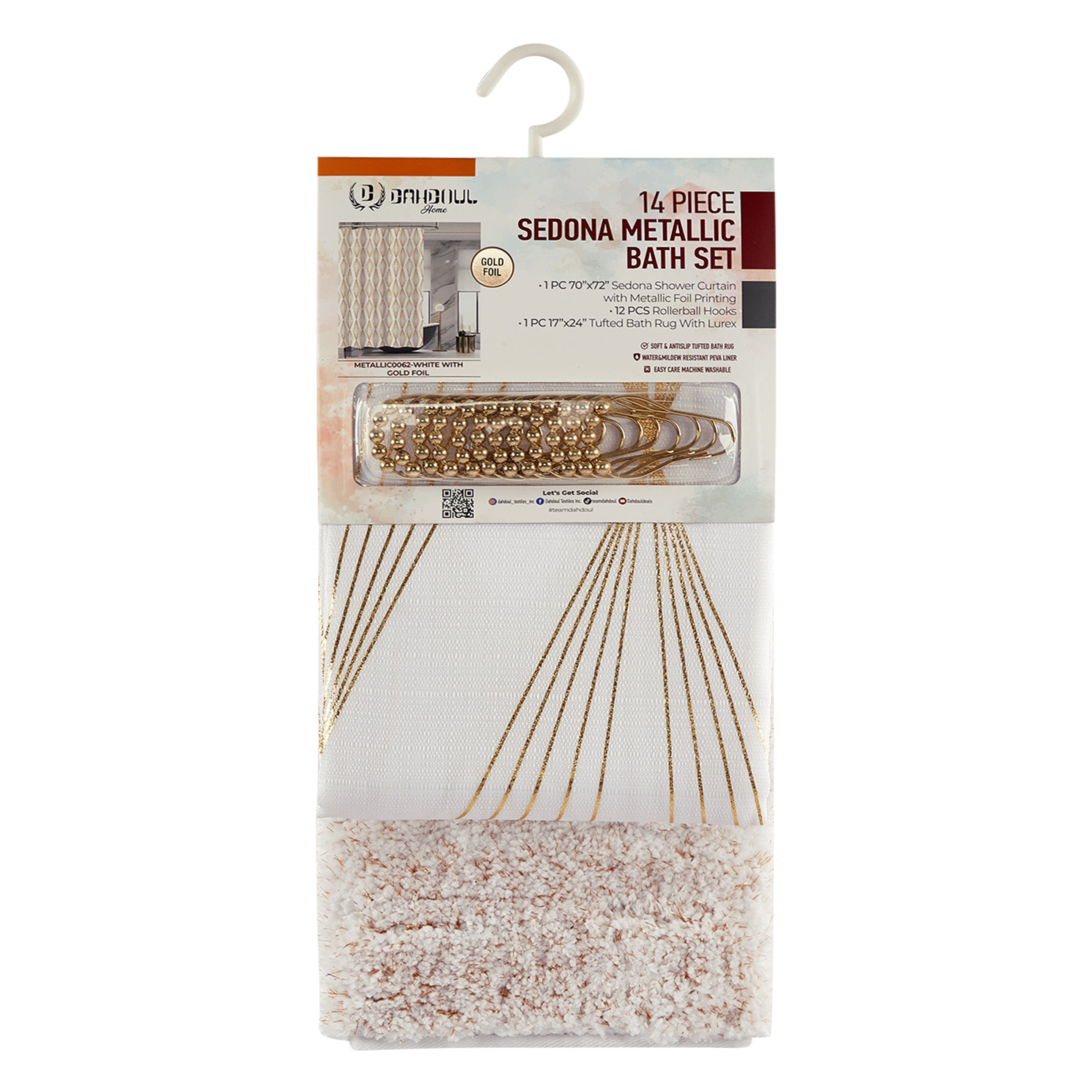 14 Piece Sedona Metallic Bath Set - Metallic0062-White with Gold Foil