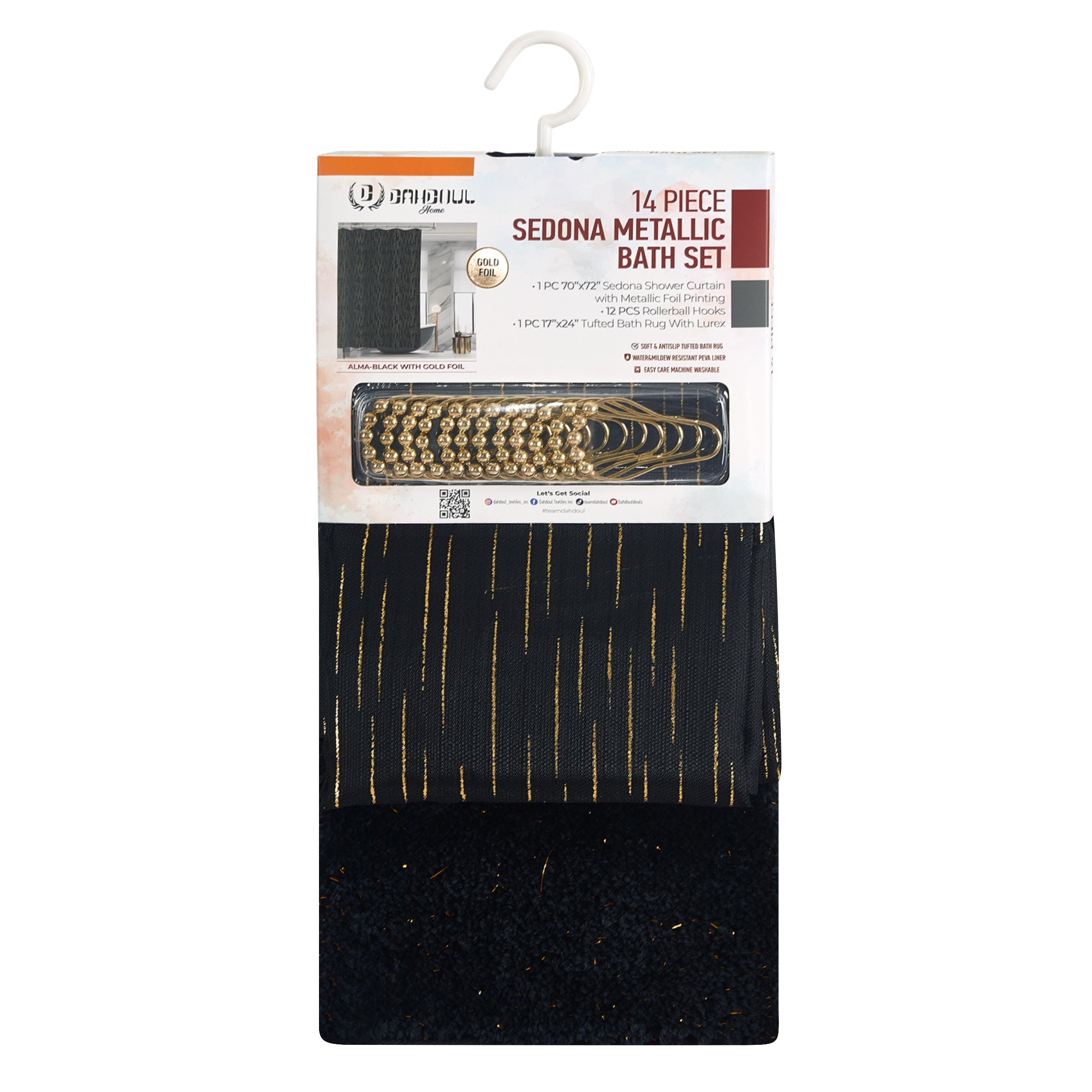 14 Piece Sedona Metallic Bath Set - Alma-Black with Gold Foil