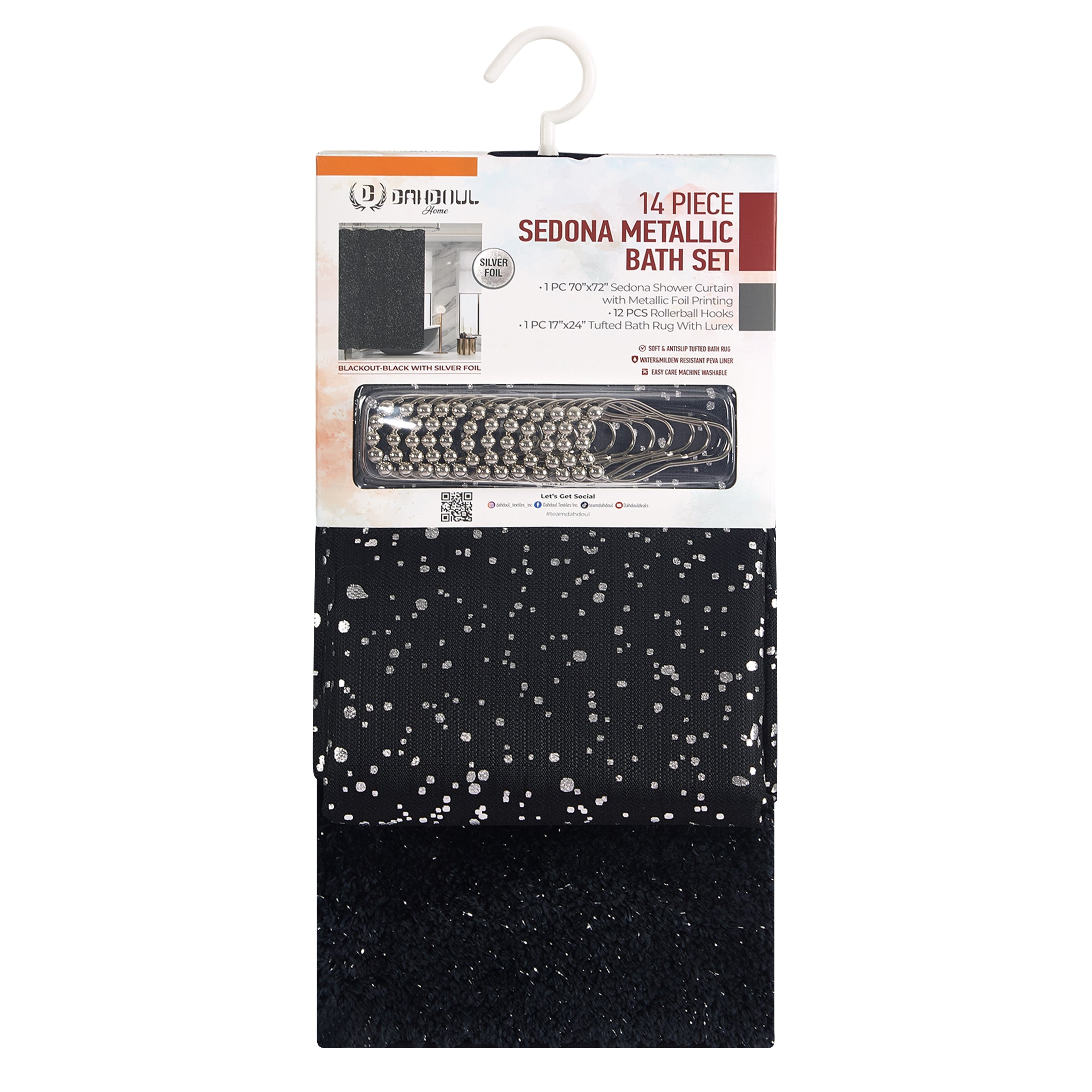 14 Piece Sedona Metallic Bath Set - Blackout-Black with Silver Foil