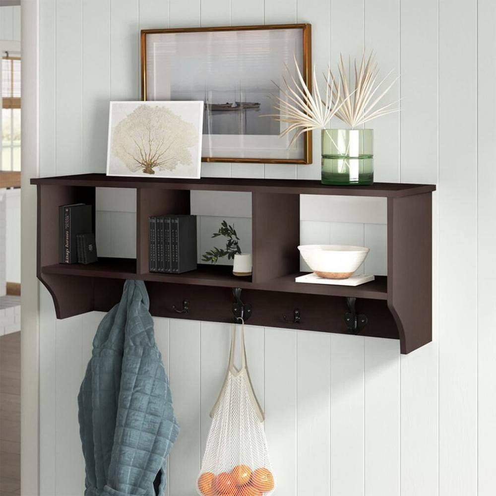 Troyes Brown 5-Hook Wall Mounted Coat Rack with Storage - Dahdoul Online
