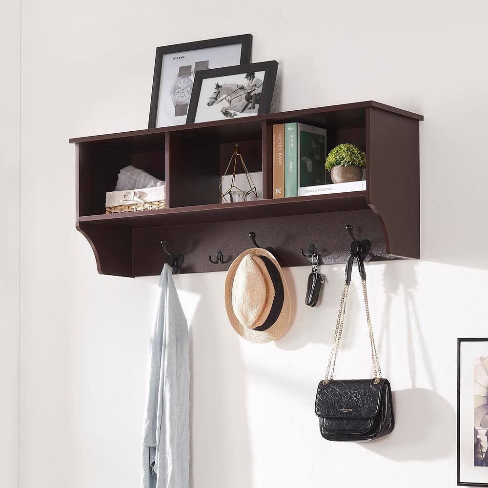 Troyes Brown 5-Hook Wall Mounted Coat Rack with Storage - Dahdoul Online