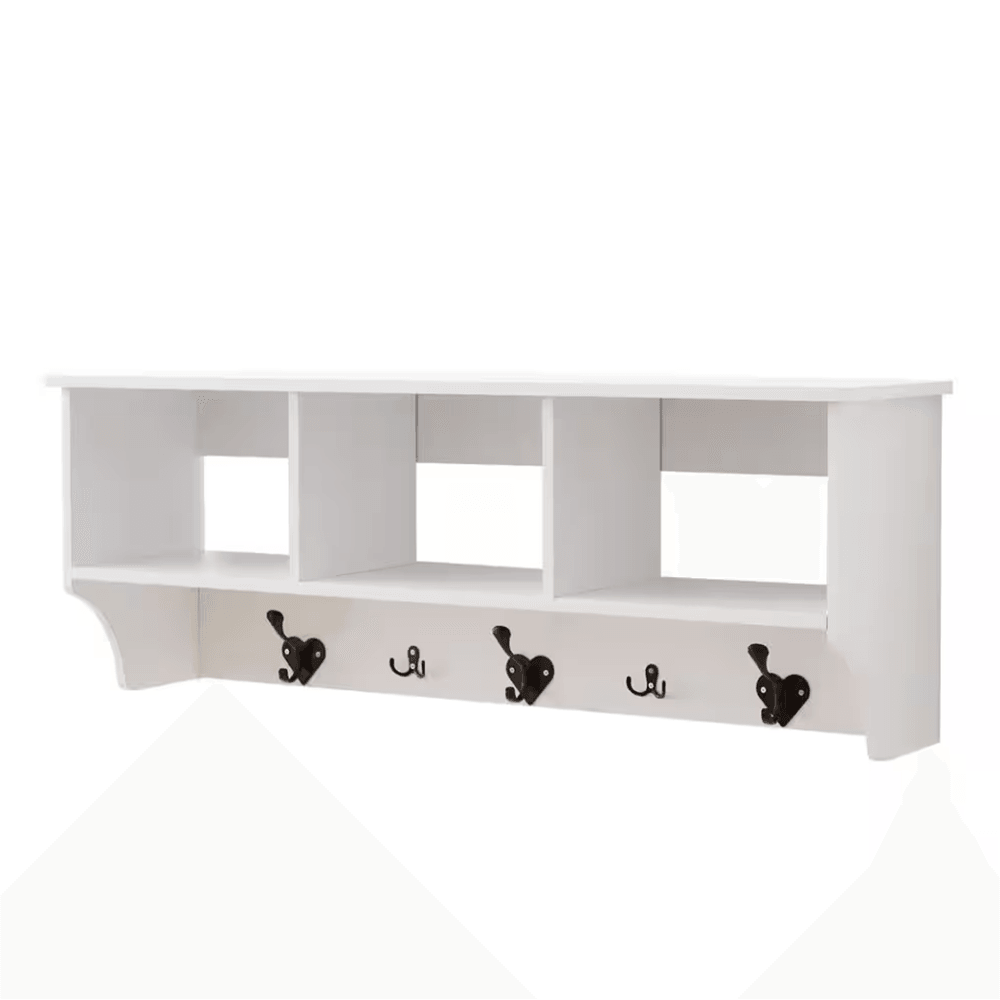 Troyes White 5 Hook Wall Mounted Coat Rack With Storage