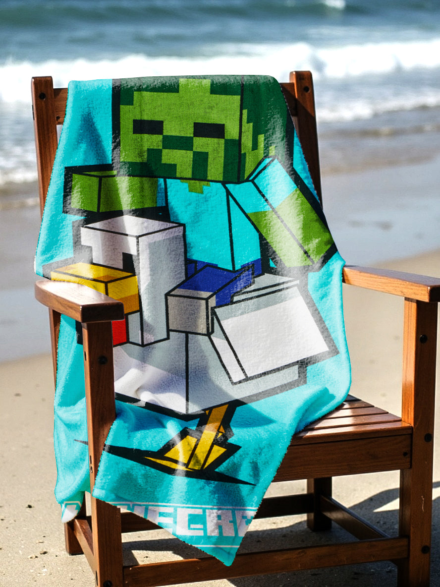 BEACH TOWEL 27"x54"- Minecraft “Chicken Jockey Challenge” (SOLID PACKING 24 TOWELS PER CASE)