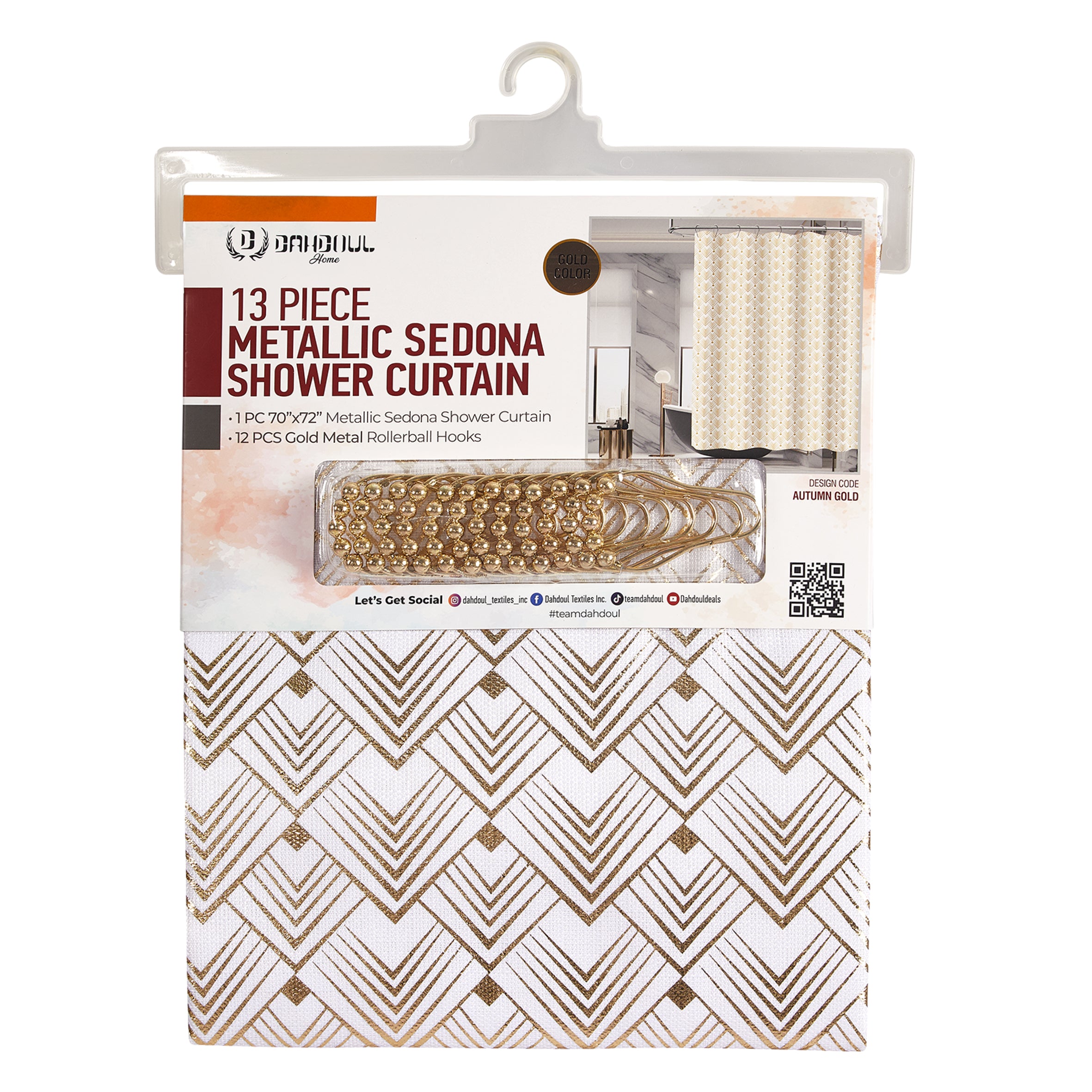 13 Pieces Metallic Sedona Shower Curtain | Autumn- Gold