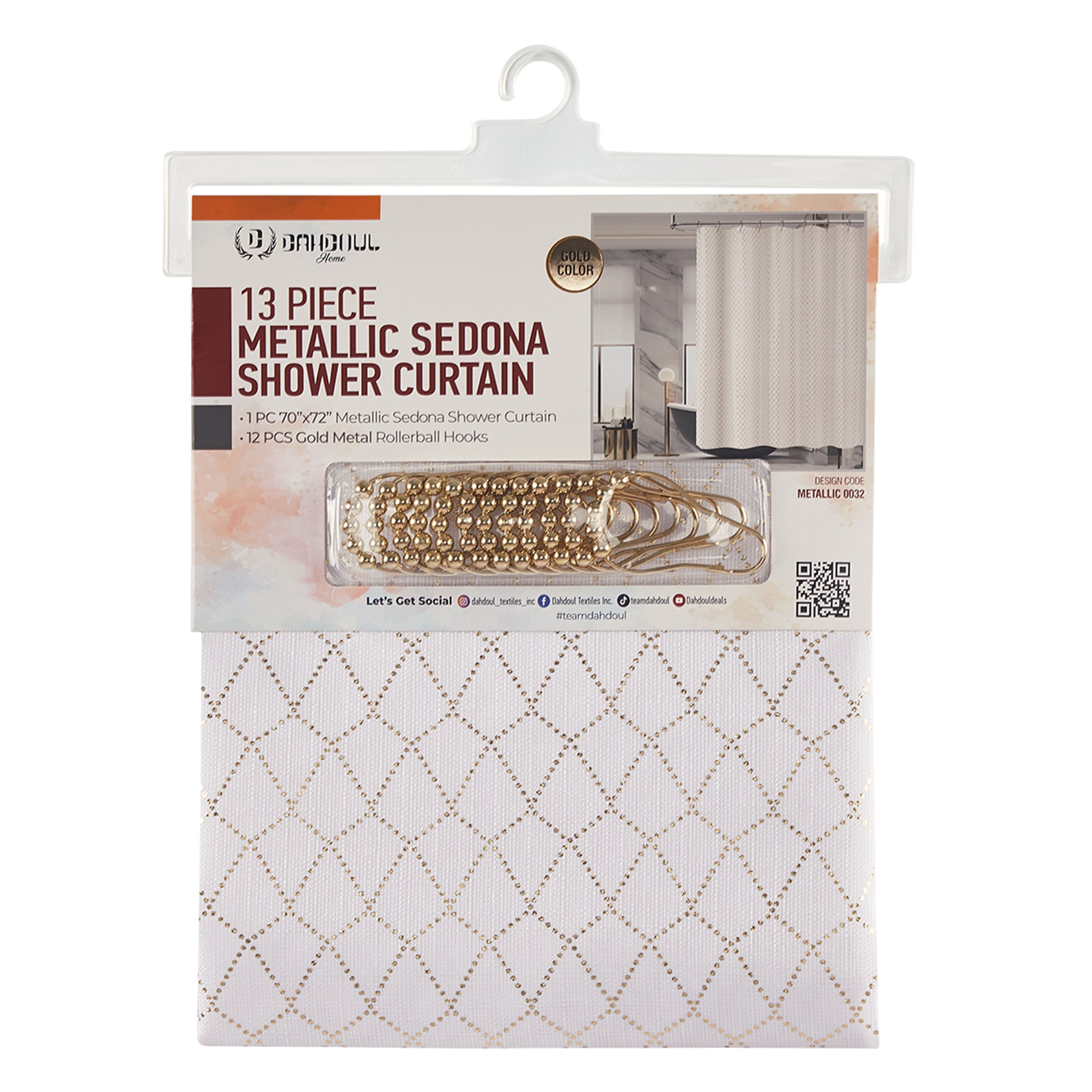 13 Pieces Metallic Sedona Shower Curtain | Metallic 0032-Gold Foil