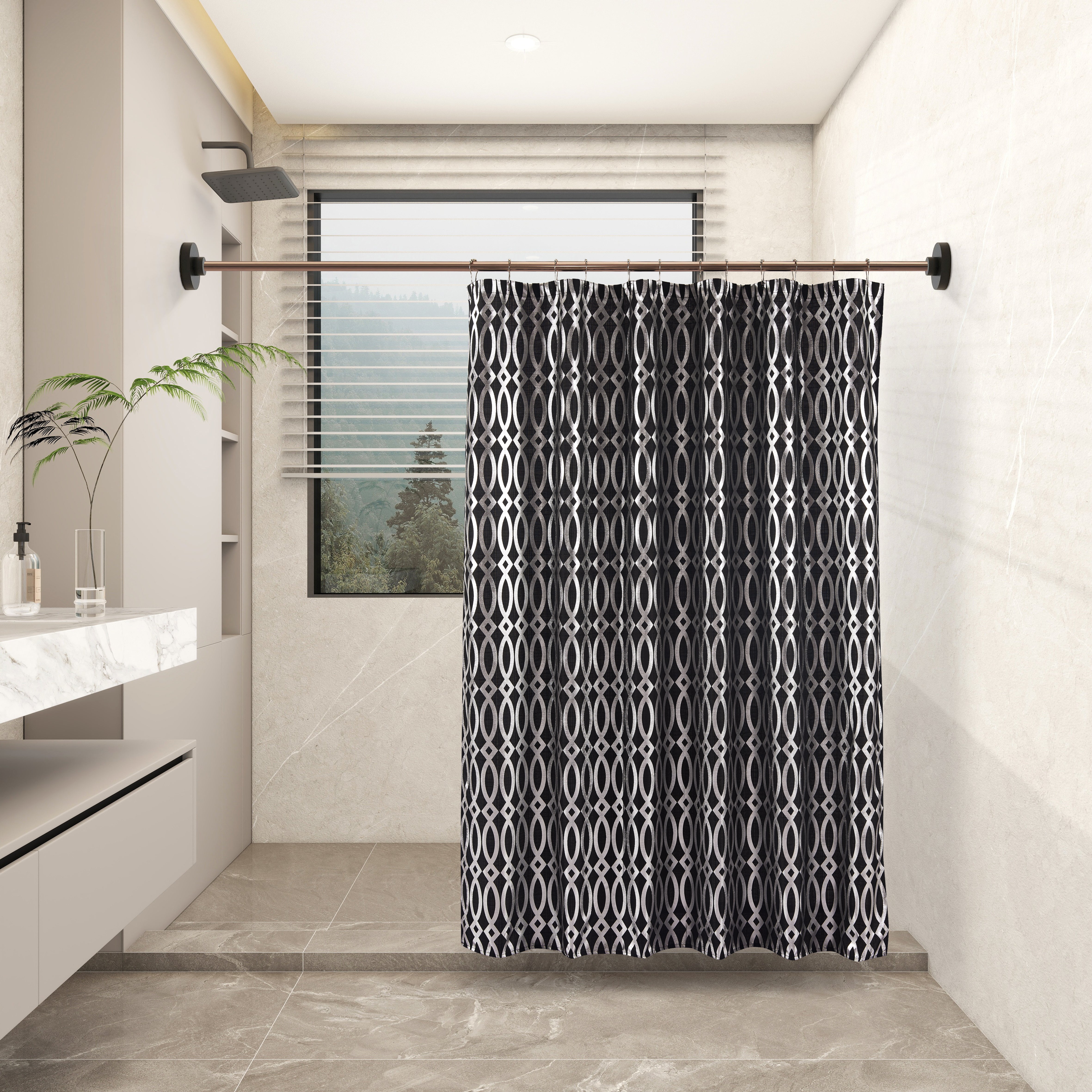 13 Pieces Metallic Sedona Shower Curtain | Allison- Black with Silver Foil