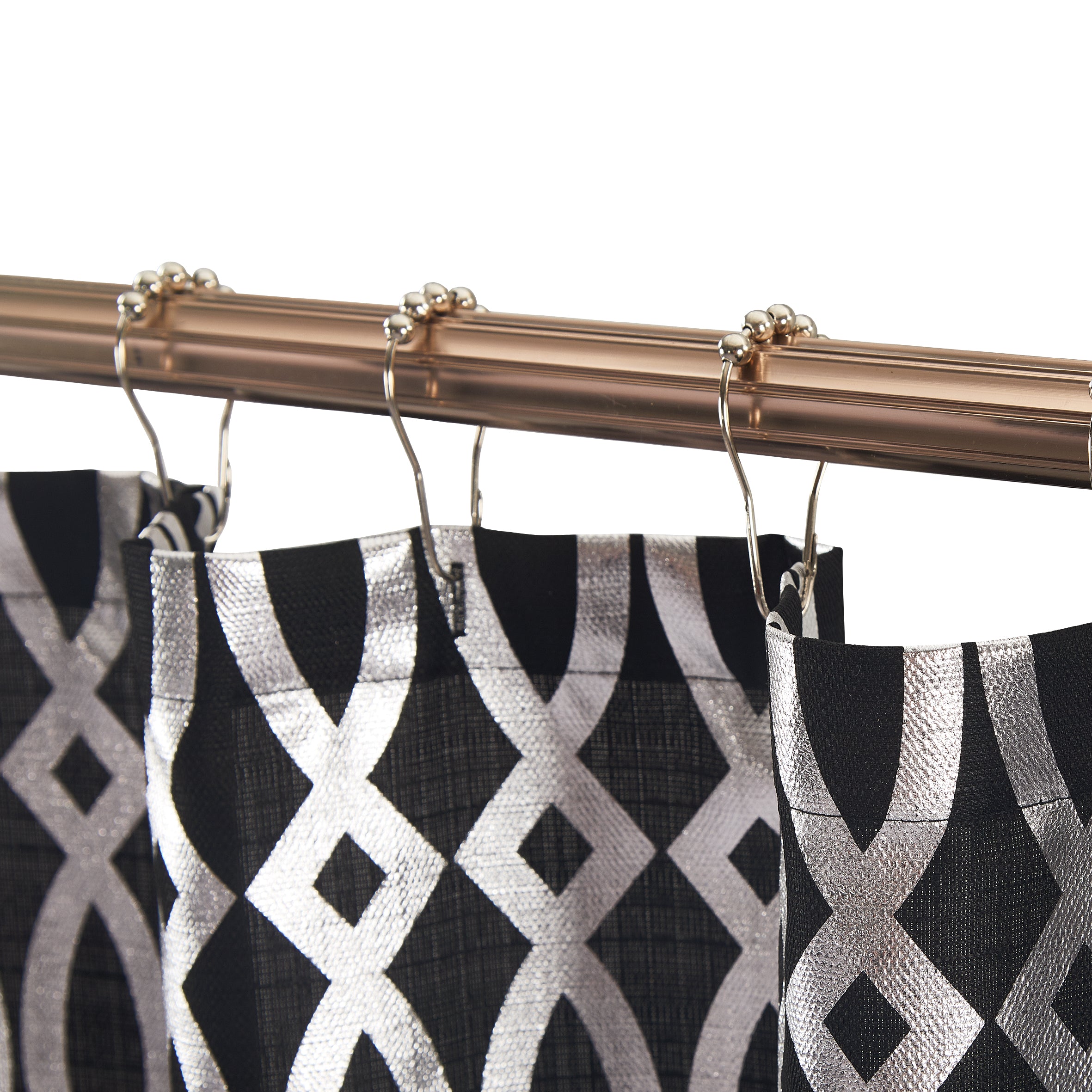 13 Pieces Metallic Sedona Shower Curtain | Allison- Black with Silver Foil