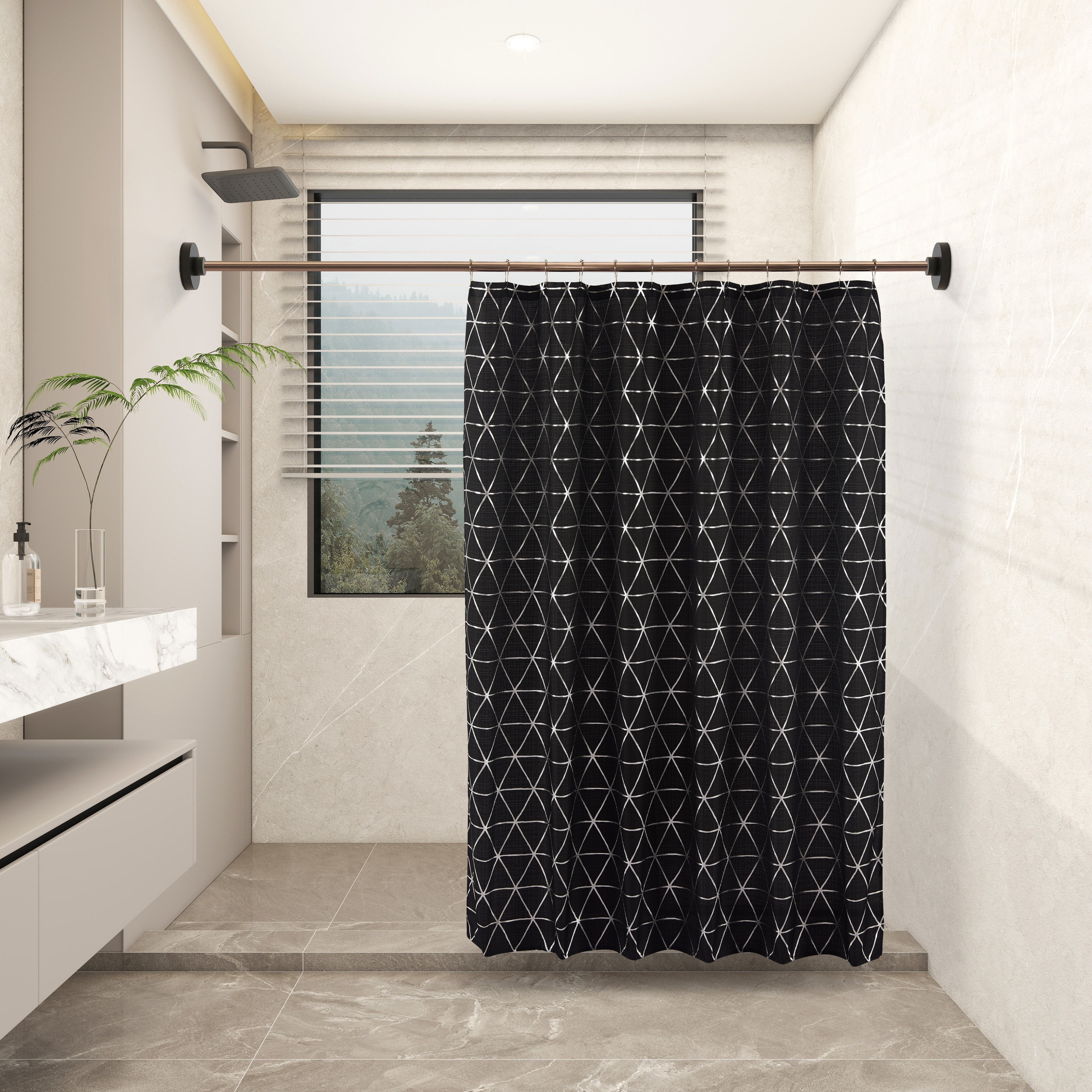 13 Pieces Metallic Sedona Shower Curtain | Carlos-Black with Silver Foil