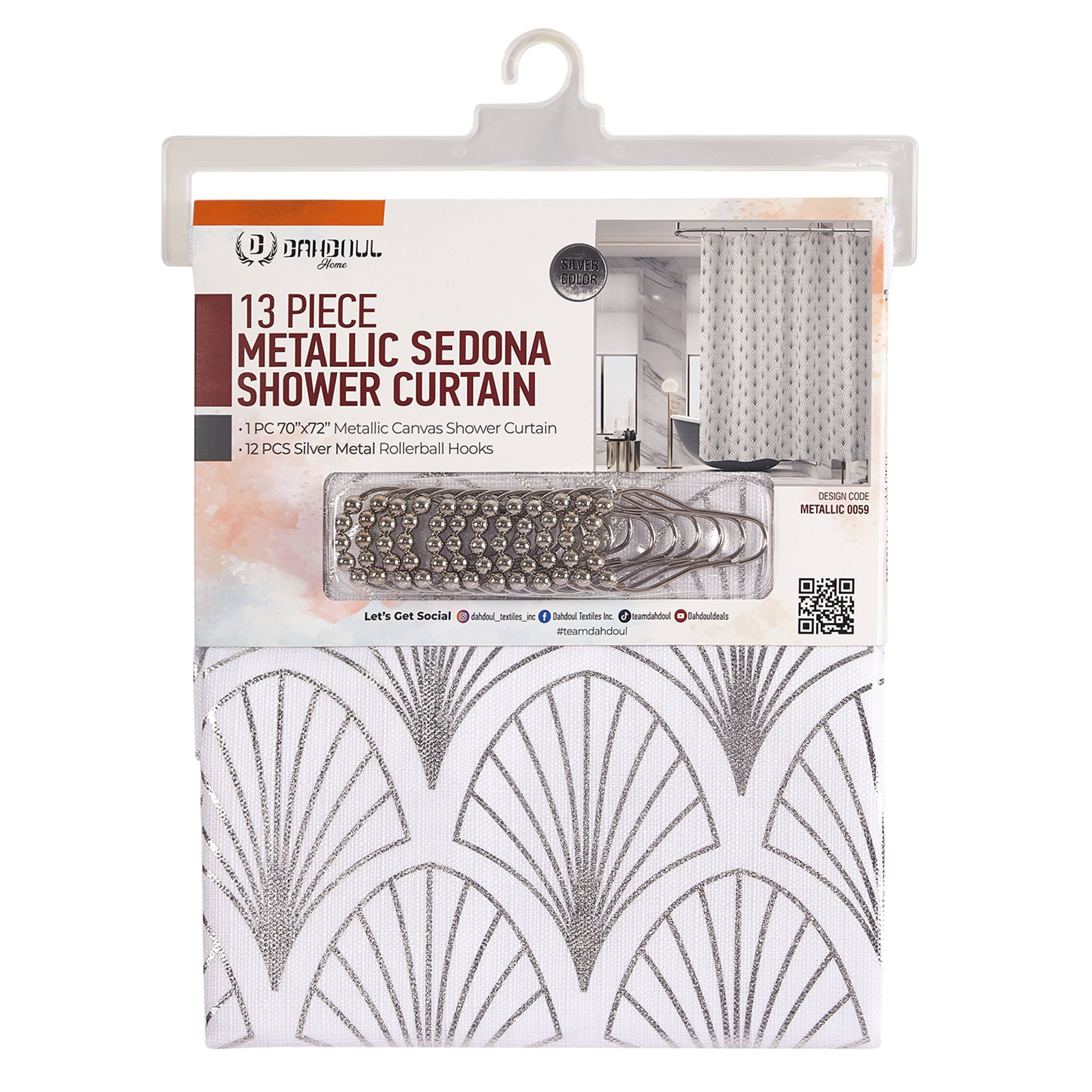 13 Pieces Metallic Sedona Shower Curtain | Metallic 0059-Silver Foil