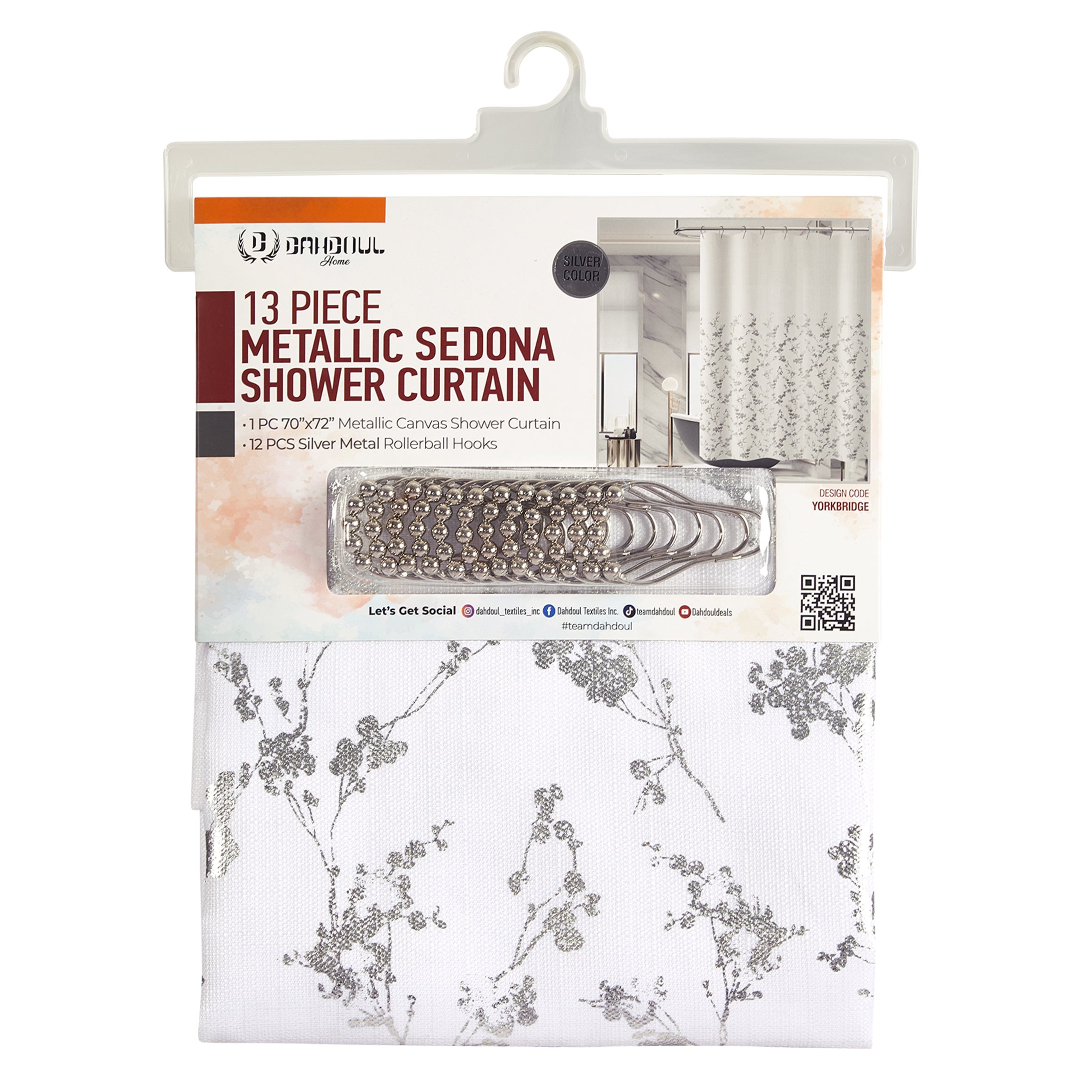 13 Pieces Metallic Sedona Shower Curtain | Yorkbridge-Silver Foil