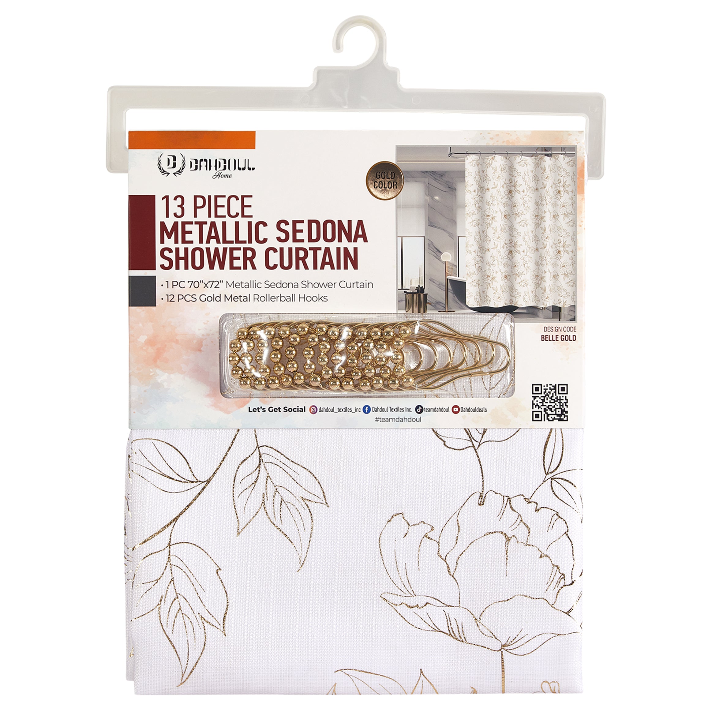 13 Pieces Metallic Sedona Shower Curtain | Belle-Gold Foil