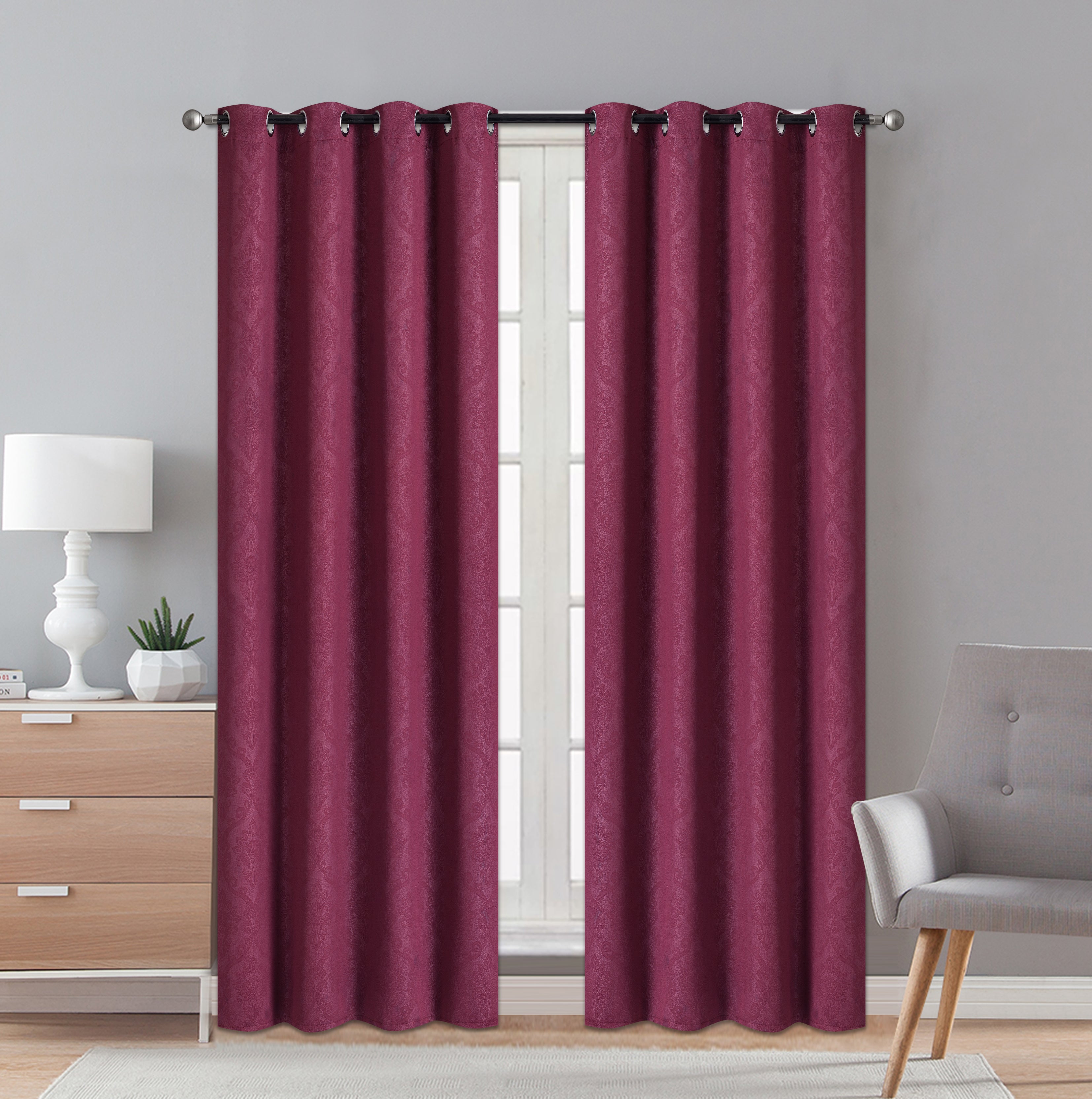 2 Pieces "3020" Eve Collection Weaving Blackout Embossed Window Curtain - Dahdoul Online