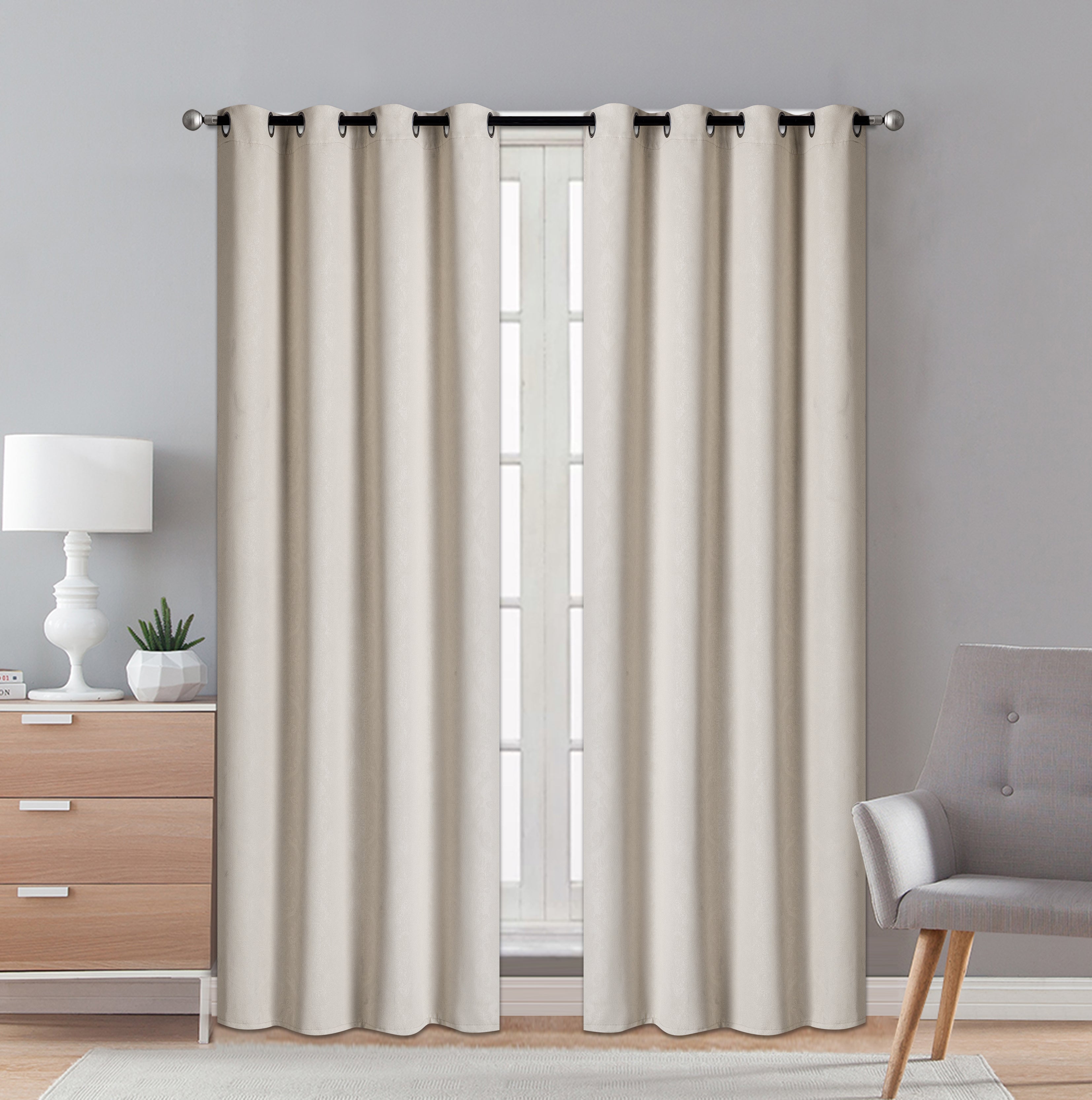 2 Pieces "3020" Eve Collection Weaving Blackout Embossed Window Curtain - Dahdoul Online