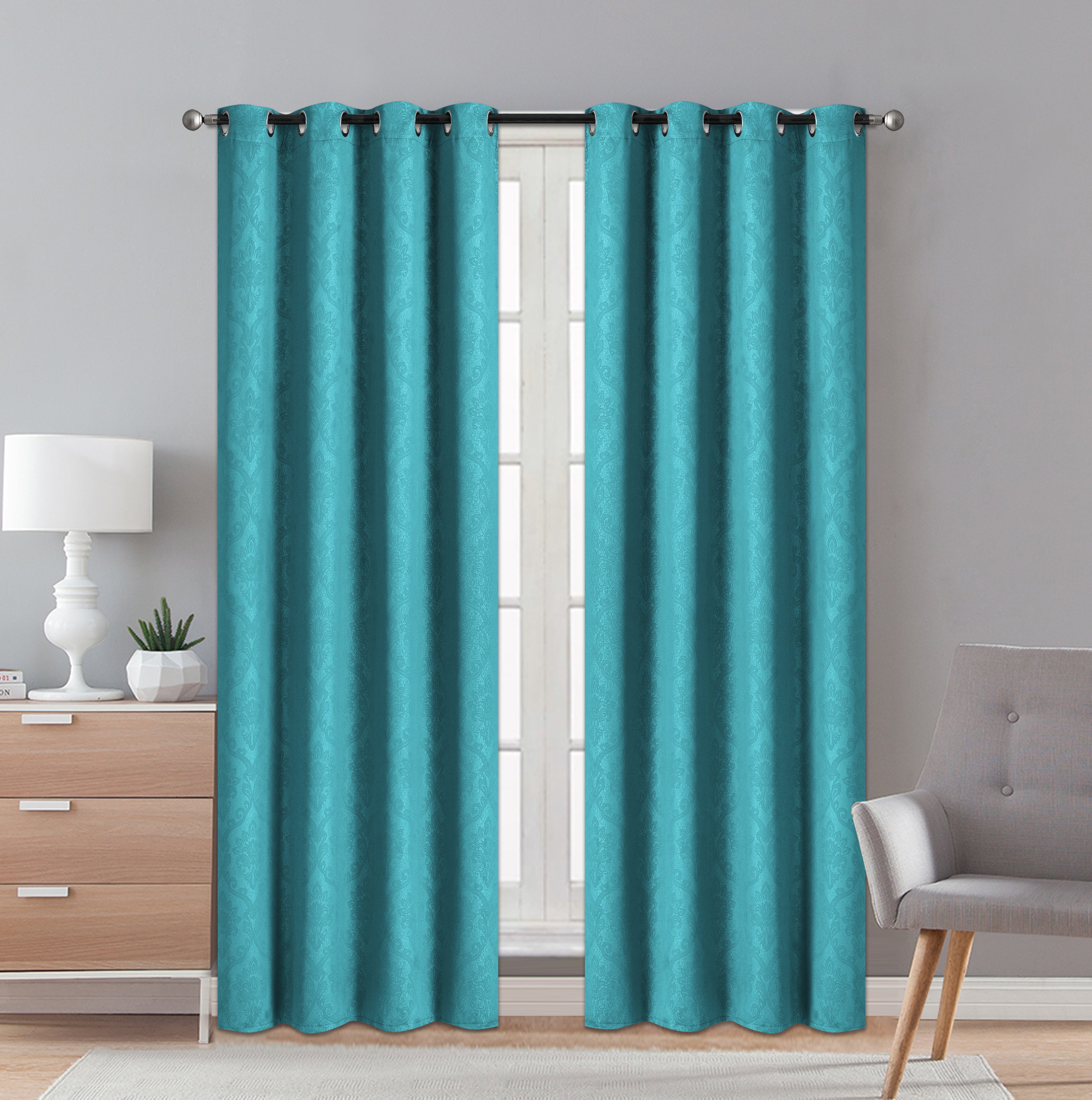 2 Pieces "3020" Eve Collection Weaving Blackout Embossed Window Curtain - Dahdoul Online