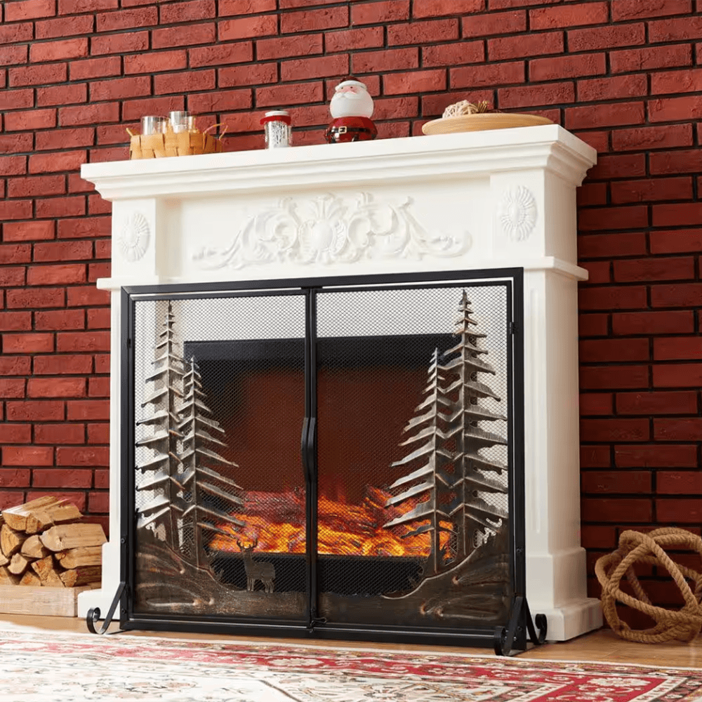 Genoa Black Iron 2-Panel Fireplace Screen with Decorative Filigree - Dahdoul Online