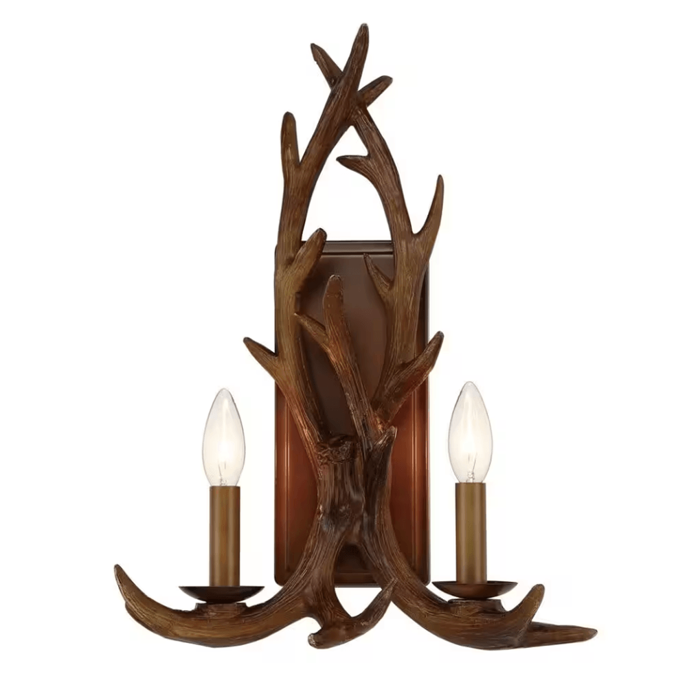 Bayonne 13.5 in. 2-Light Brown Vanity-Light with Deer Antler Design