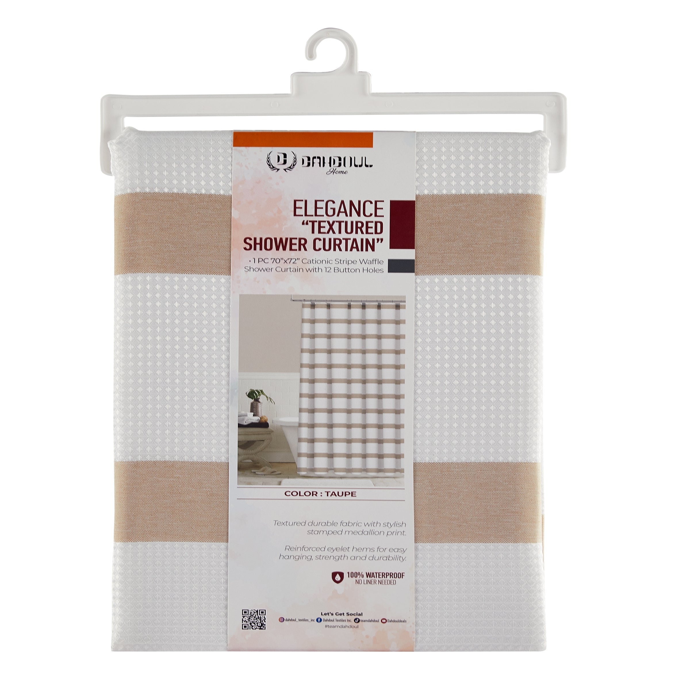 Elegance “Textured Shower Curtain Set" - Taupe