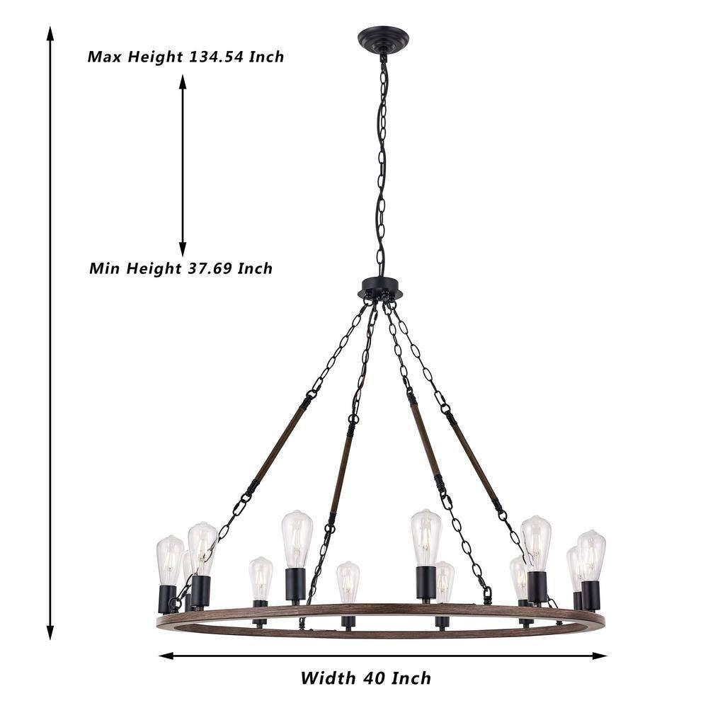 Beziers 12-Light Darkwood/Black Wagon Wheel Chandelier - Dahdoul Online