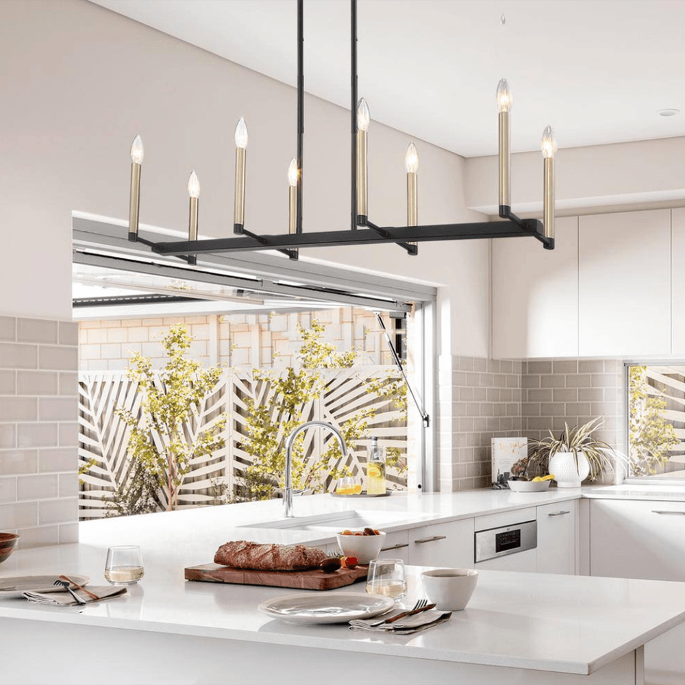 Home Beyond 8-Light Black and Brass Linear Pendant Light - Dahdoul Online
