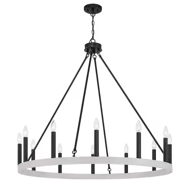 12 -Light Crackle White Plus Classic Black Candle Style Wagon Wheel Chandelier - Dahdoul Online