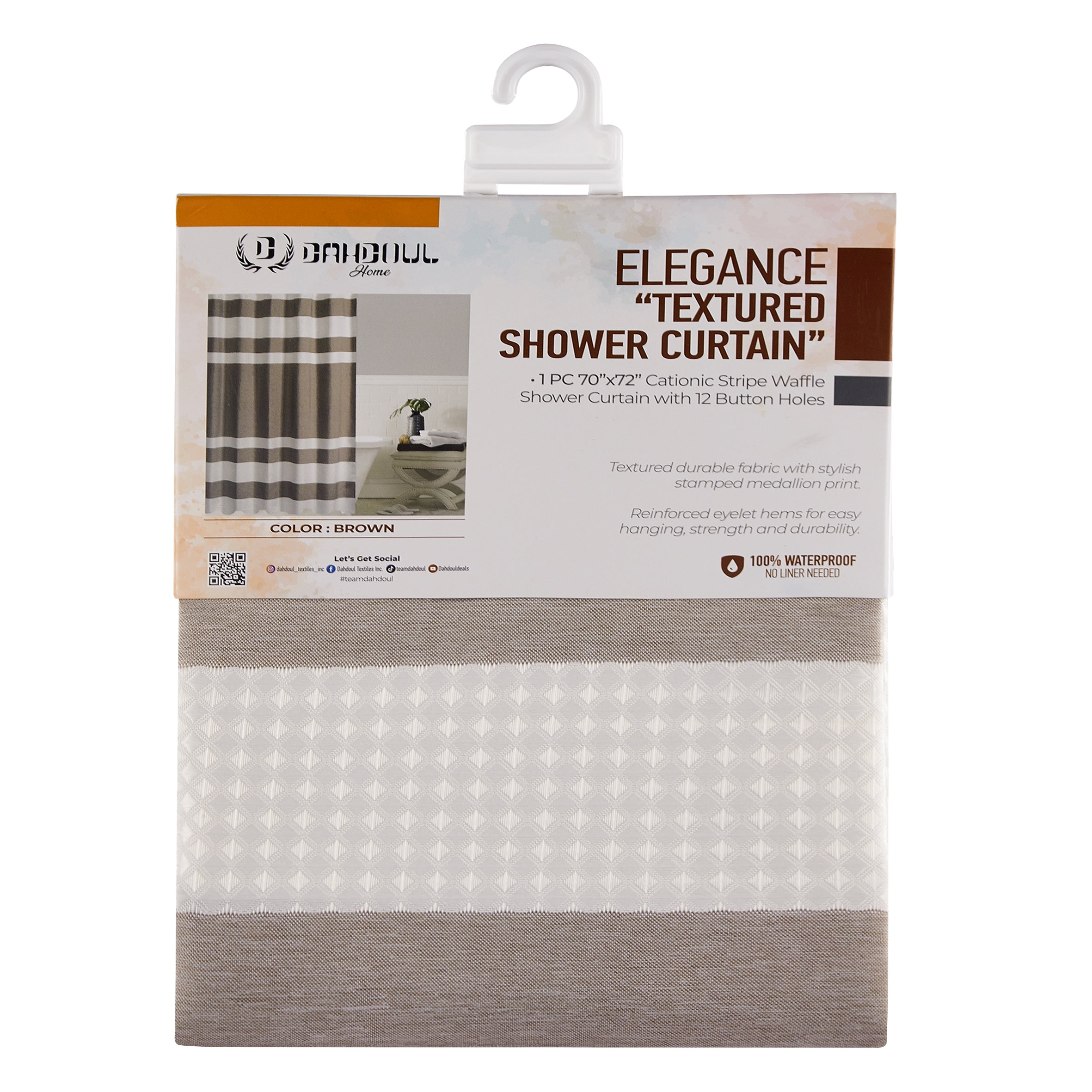 Elegance “Textured Shower Curtain Set" - Brown