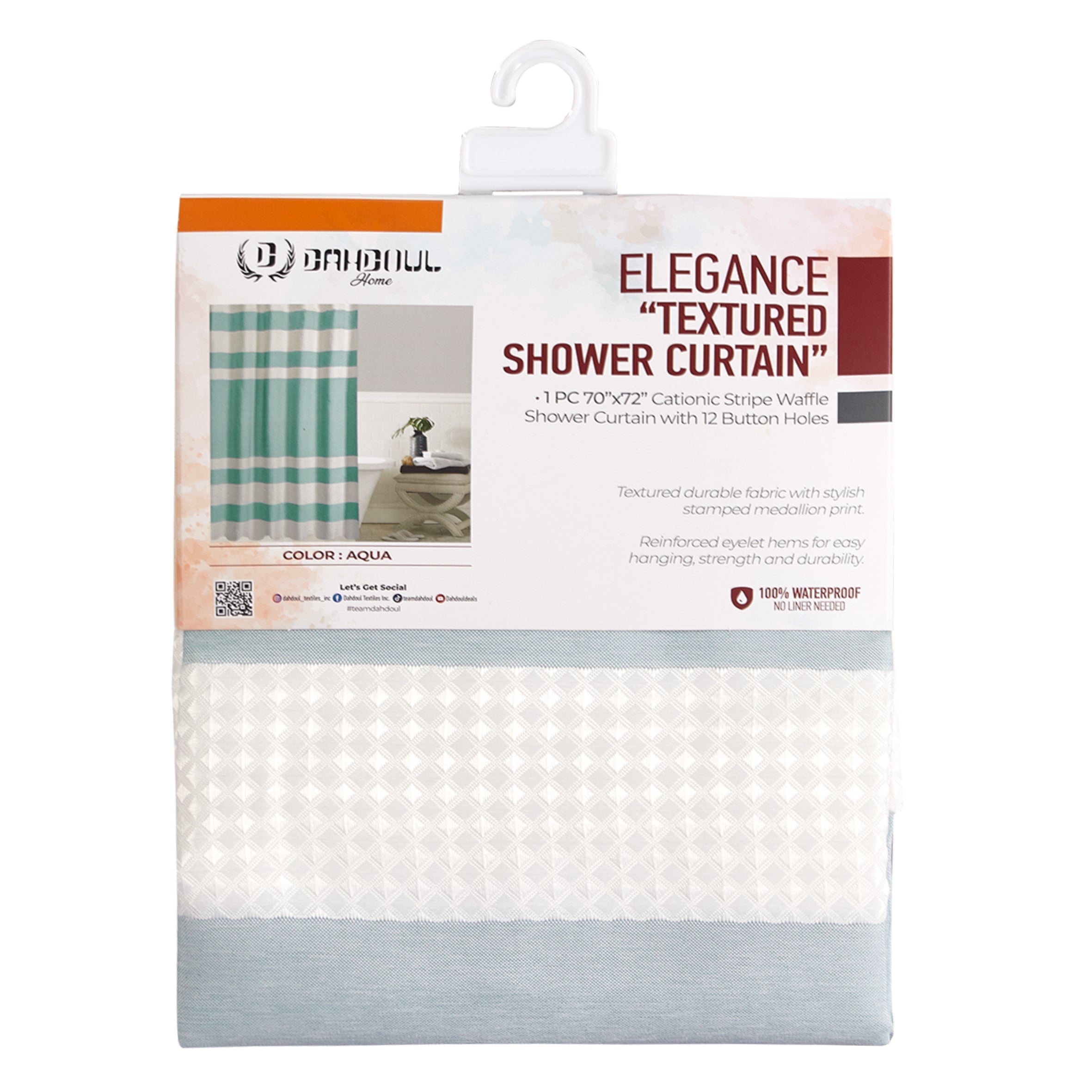 Elegance “Textured Shower Curtain Set" - Aqua