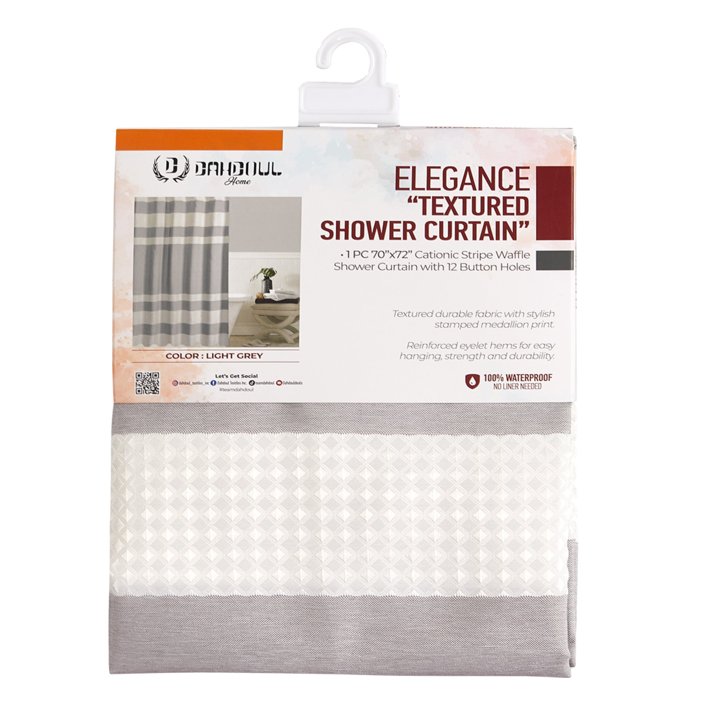 Elegance “Textured Shower Curtain Set" - Light Grey