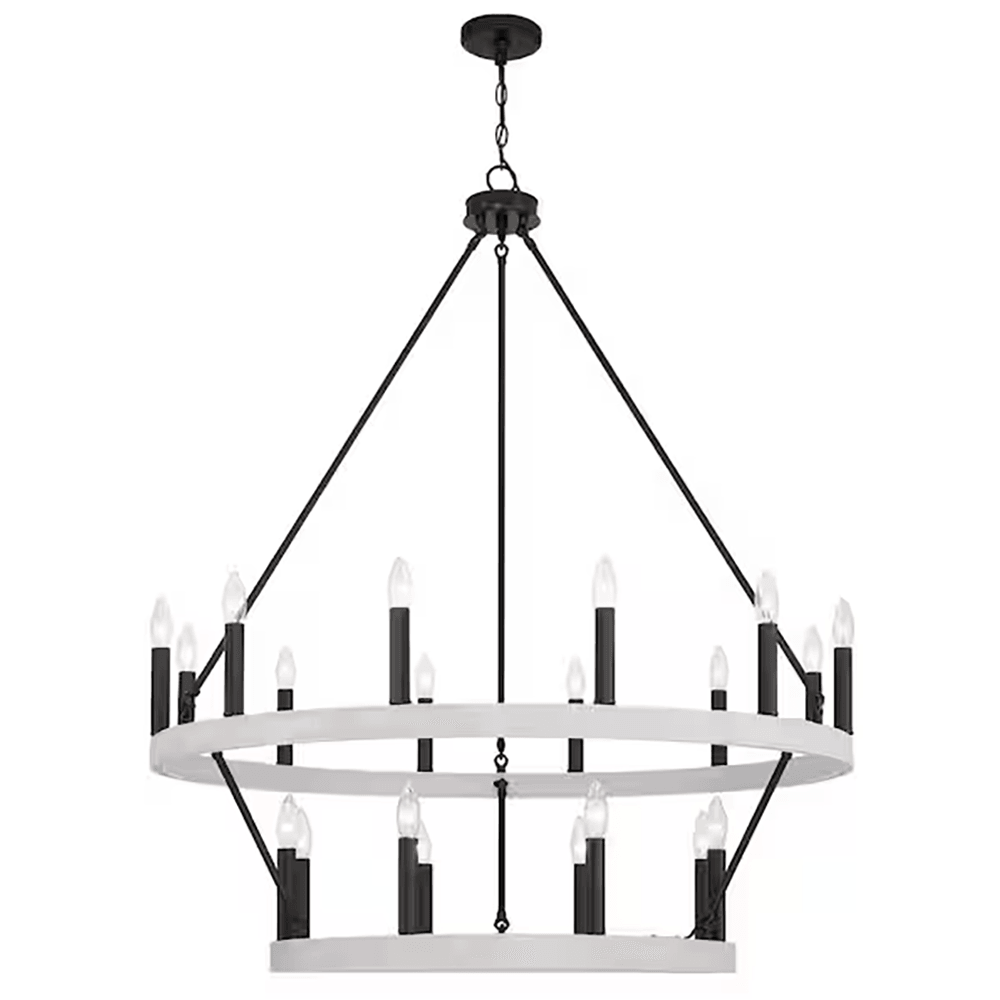 20-Lights Crackle White/Classic Black Candle Style Wagon Wheel Chandelier - Dahdoul Online