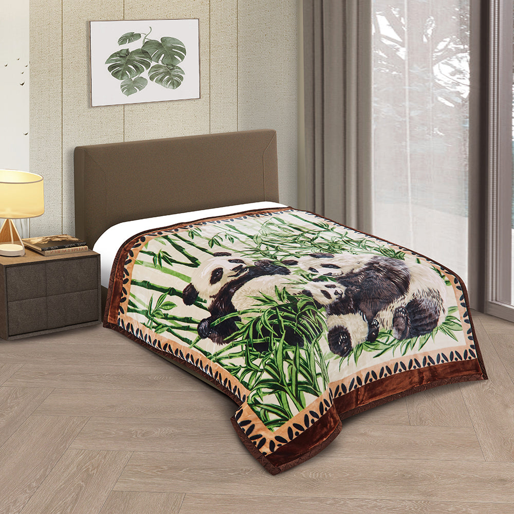 Panda/Dark Brown CJ766 Golden Lion 2Ply Blanket