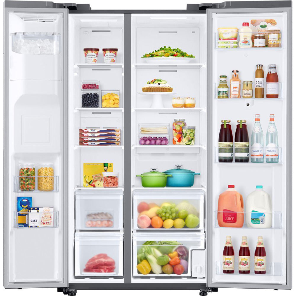 Samsung - 21.5 Cu. Ft. Side-by-Side Counter-Depth Refrigerator with 21.5" Touchscreen Family Hub - Stainless Steel
