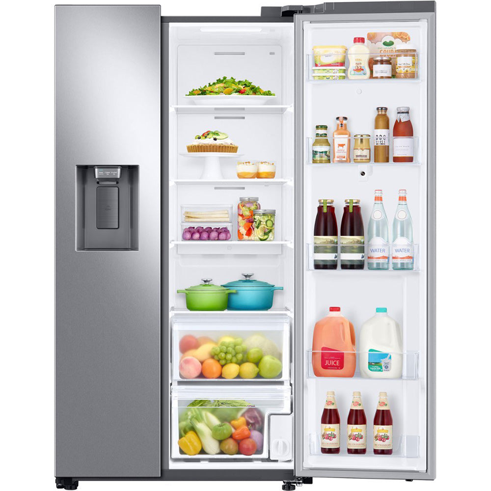 Samsung - 21.5 Cu. Ft. Side-by-Side Counter-Depth Refrigerator with 21.5" Touchscreen Family Hub - Stainless Steel